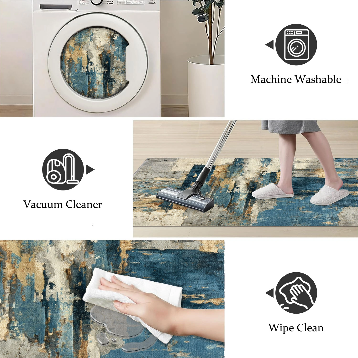 Three-piece kitchen rug set, non-slip and washable, abstract pattern kitchen hallway rug, soft and comfortable, suitable for sinks, floors, entrances, hallways and bathrooms. view 2