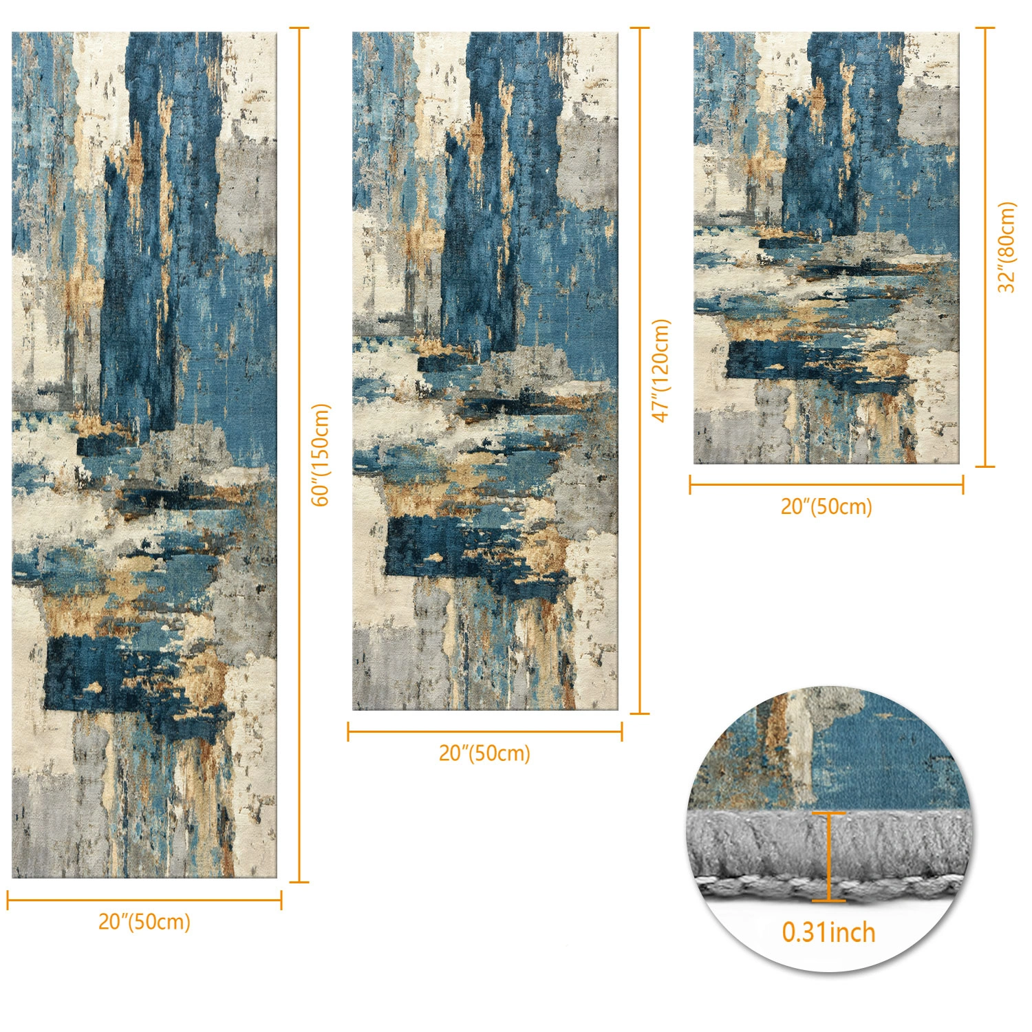 Three-piece kitchen rug set, non-slip and washable, abstract pattern kitchen hallway rug, soft and comfortable, suitable for sinks, floors, entrances, hallways and bathrooms. view 3