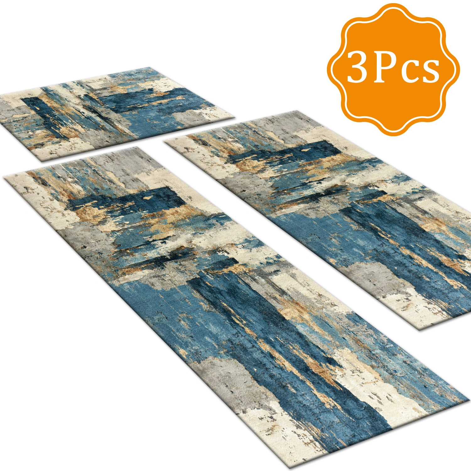 Three-piece kitchen rug set, non-slip and washable, abstract pattern kitchen hallway rug, soft and comfortable, suitable for sinks, floors, entrances, hallways and bathrooms. view 5