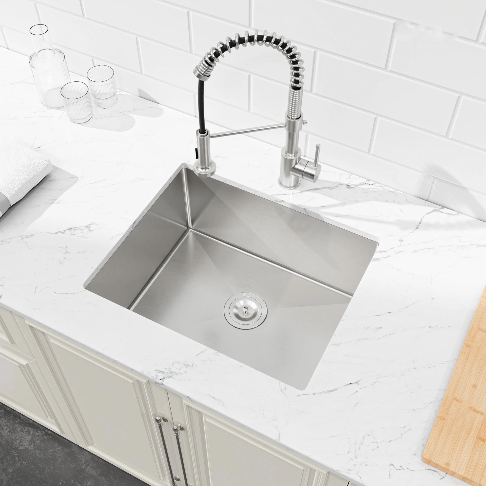 Stainless Steel Kitchen Sink, 23″x19″ Single Bowl, Undermount Handmade Sink in Dark Gray, with US Standard Drain and Hook[Unable ship on weekends, TK/TEMU only for pickup, only TX10643 warehouse supports GOFO] view 10
