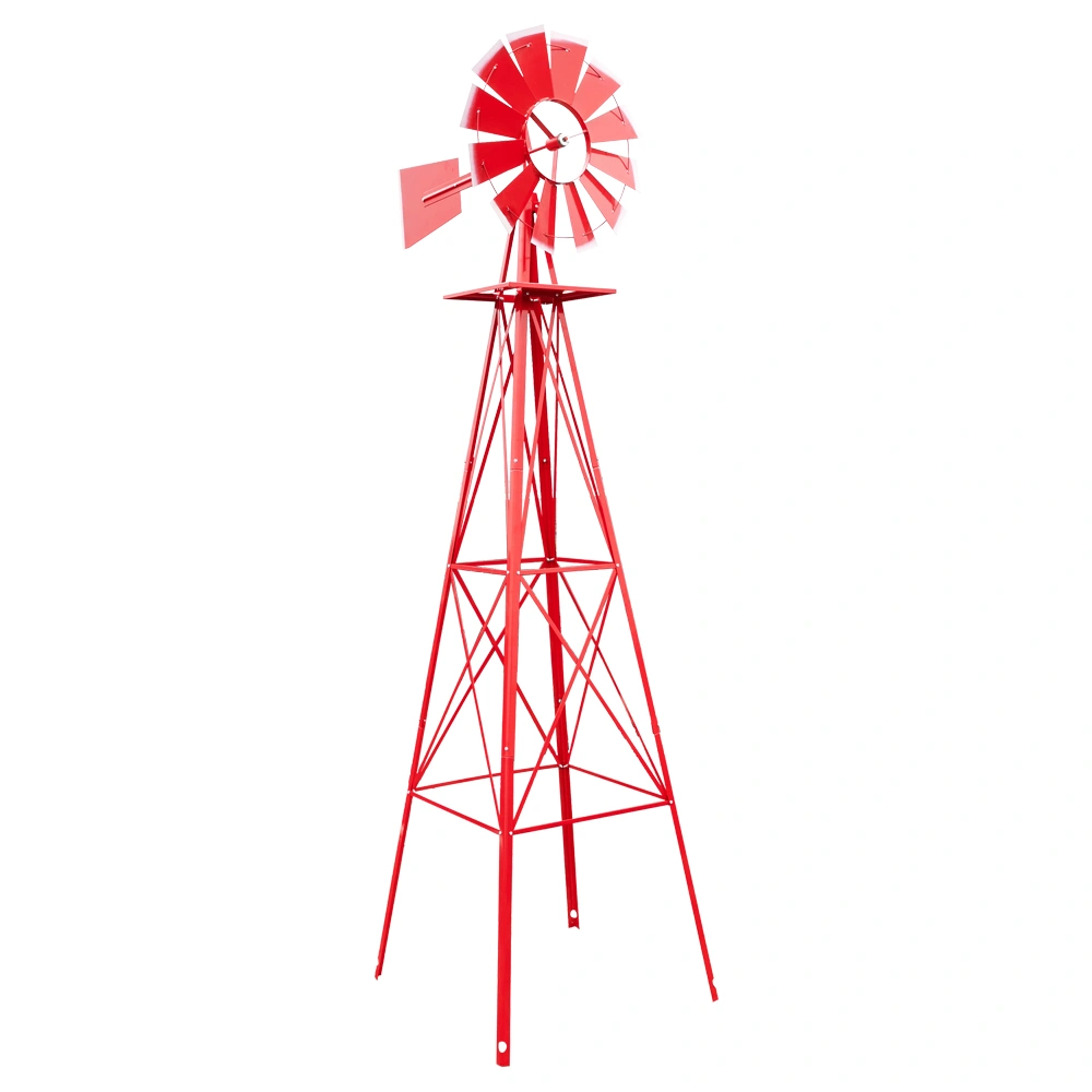 8FT Weather Resistant Yard Garden Windmill Red view 12