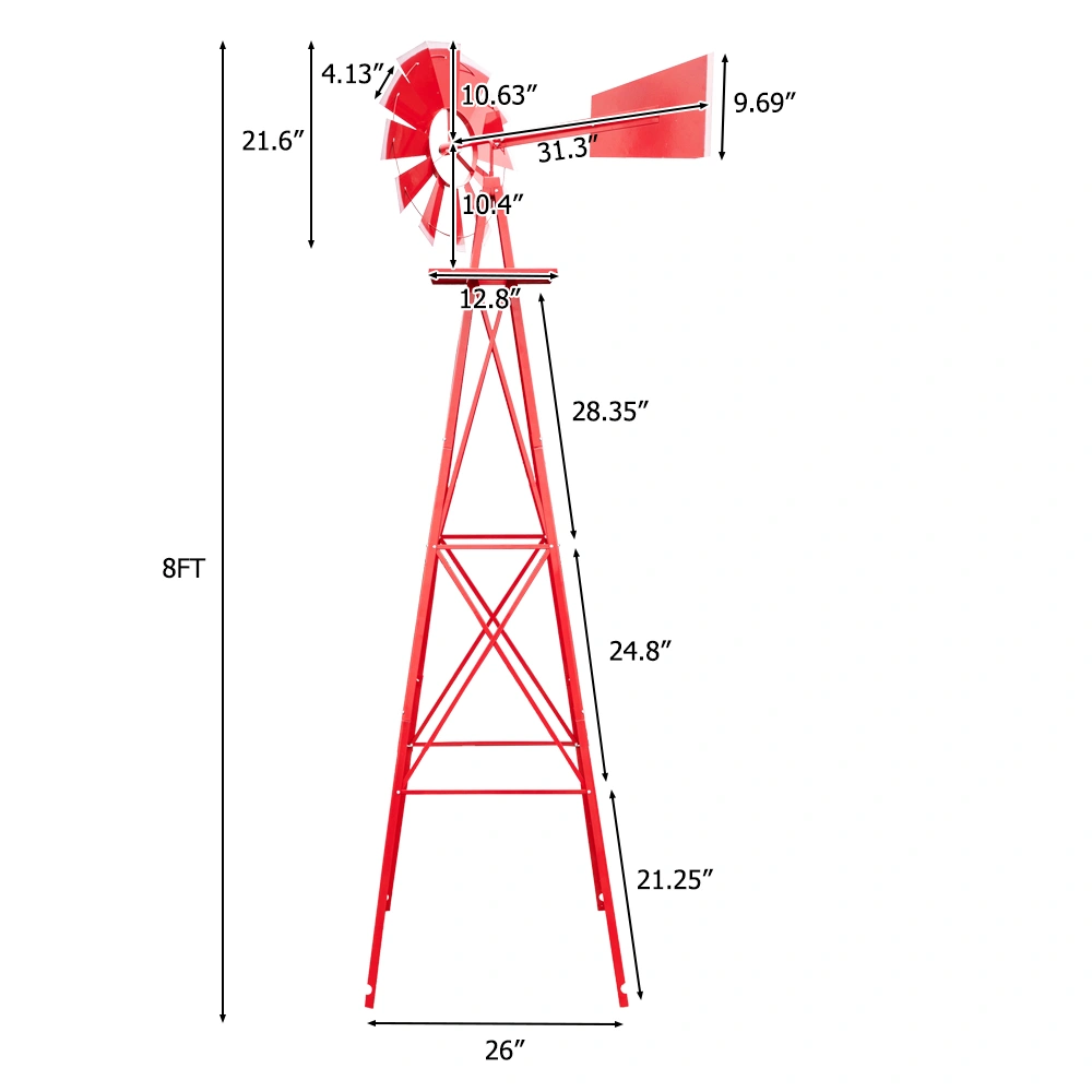8FT Weather Resistant Yard Garden Windmill Red view 14