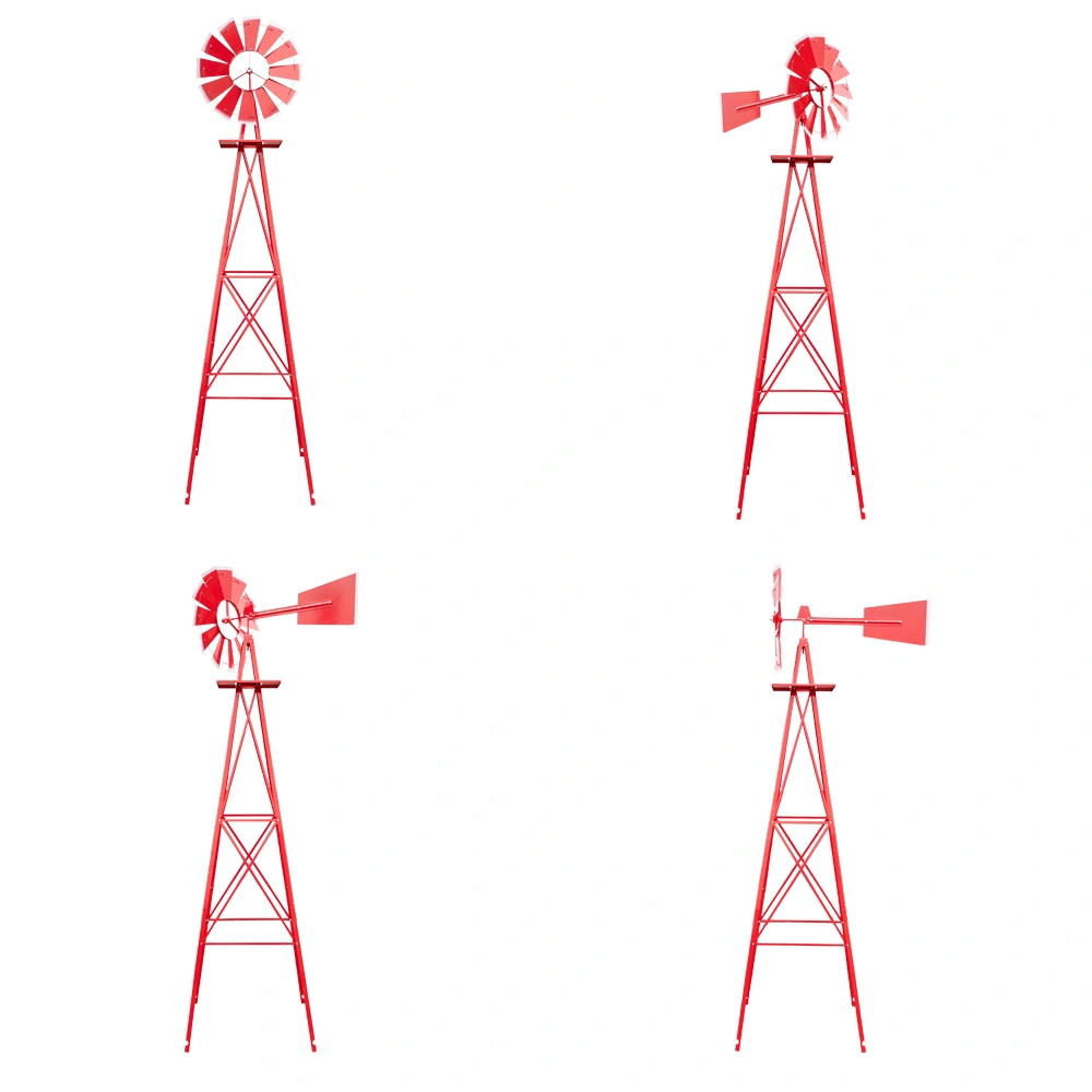 8FT Weather Resistant Yard Garden Windmill Red view 15