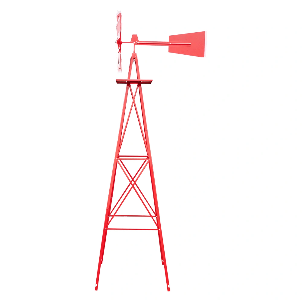 8FT Weather Resistant Yard Garden Windmill Red view 2