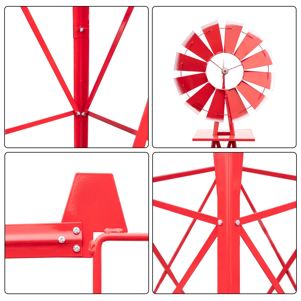 8FT Weather Resistant Yard Garden Windmill Red view 23