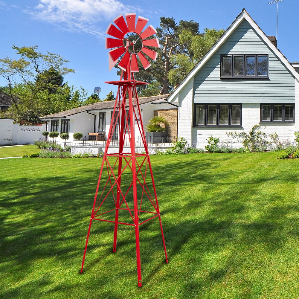 8FT Weather Resistant Yard Garden Windmill Red view 27