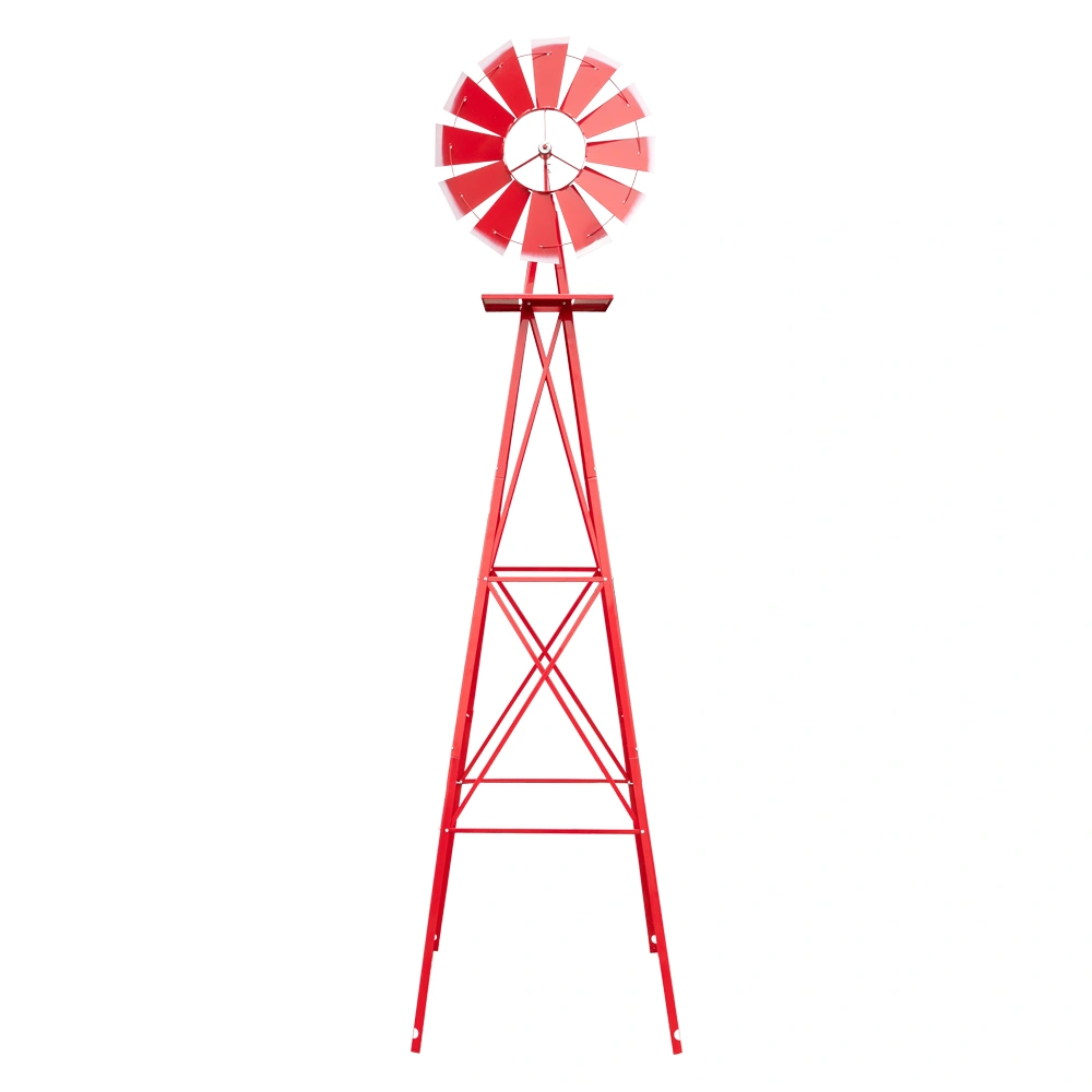 8FT Weather Resistant Yard Garden Windmill Red view 6