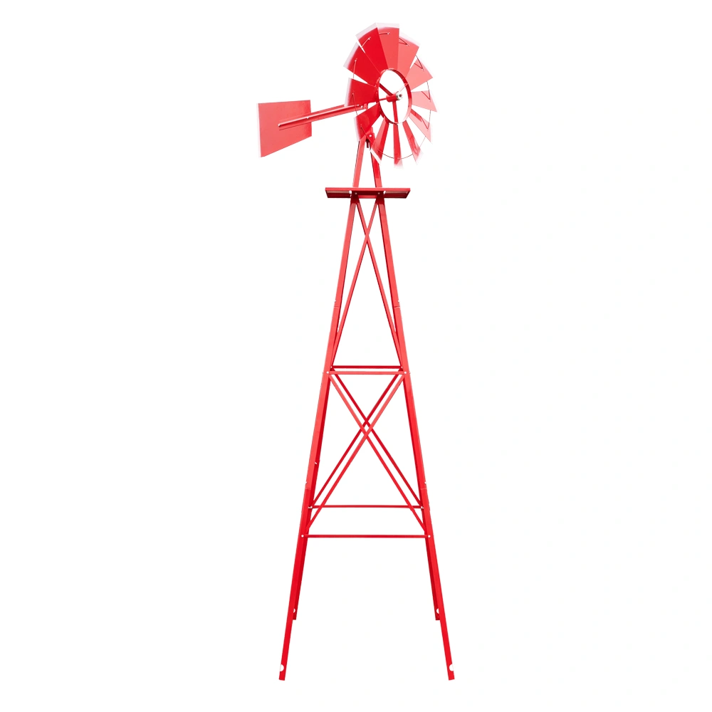 8FT Weather Resistant Yard Garden Windmill Red view 9