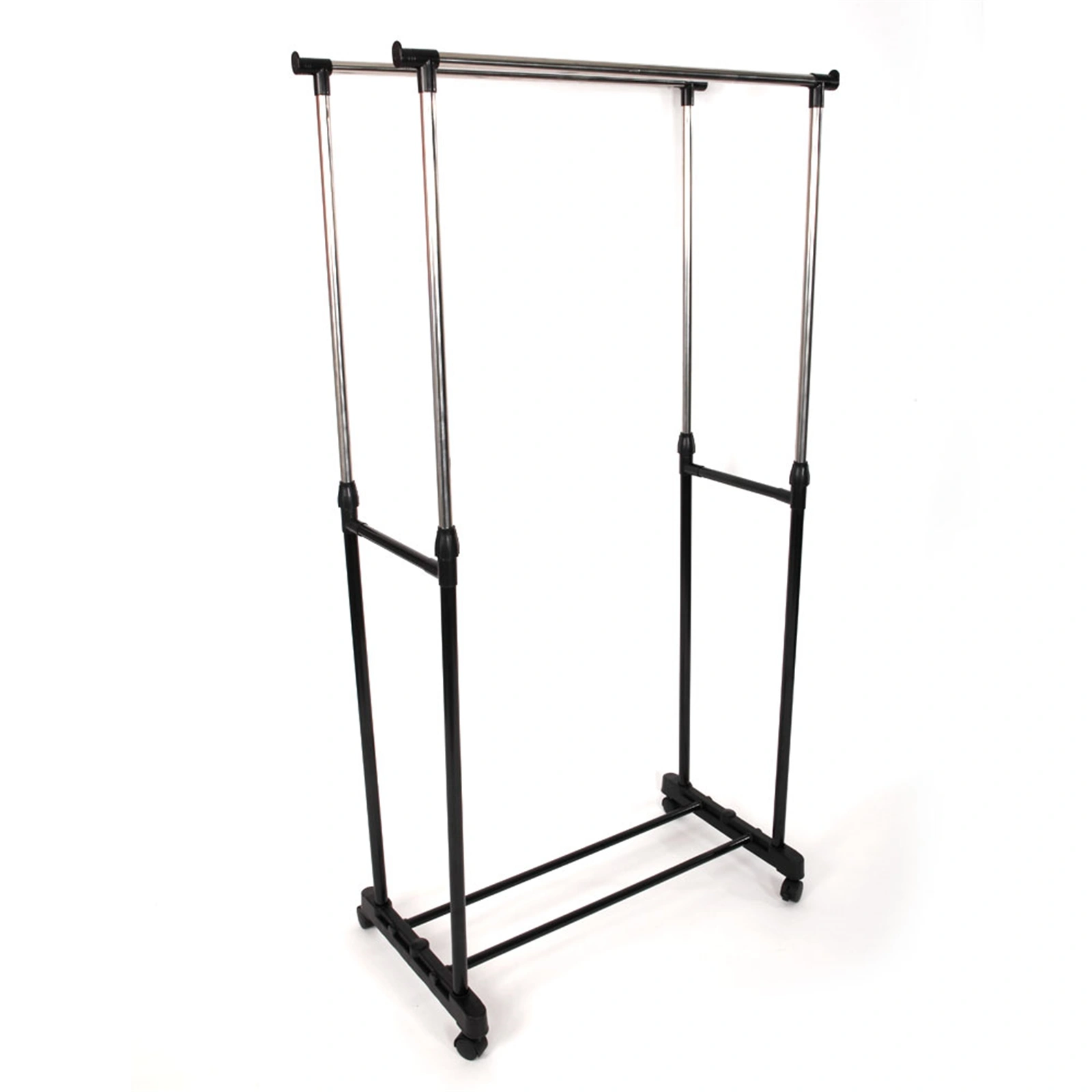 YJ-03 Dual-Bar Clothes Rack with Shoe Shelf - Vertical & Horizontal Stretching Garment Stand, Black & Silver view 3