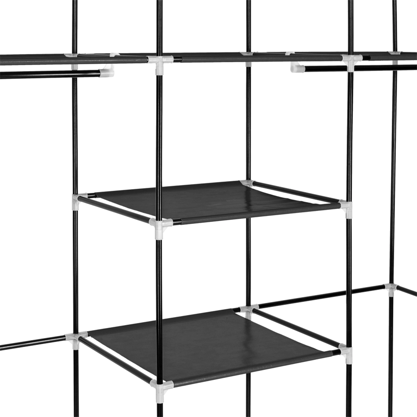 69" Portable Black Closet Wardrobe, Non-Woven Fabric Double Rod Storage Organizer view 3