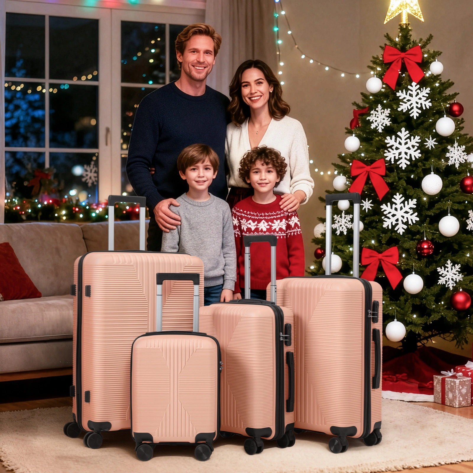 Non-TSA customs lock four-in-one PP trolley suitcase, available in 16in, 20in, 24in, and 28in sizes, in pink view 17