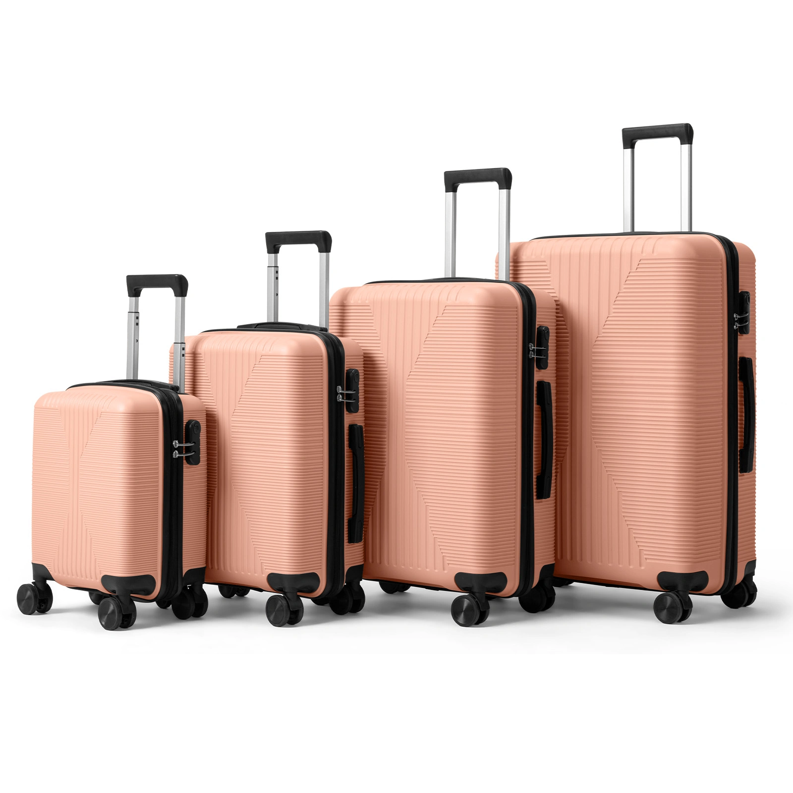 Non-TSA customs lock four-in-one PP trolley suitcase, available in 16in, 20in, 24in, and 28in sizes, in pink view 21
