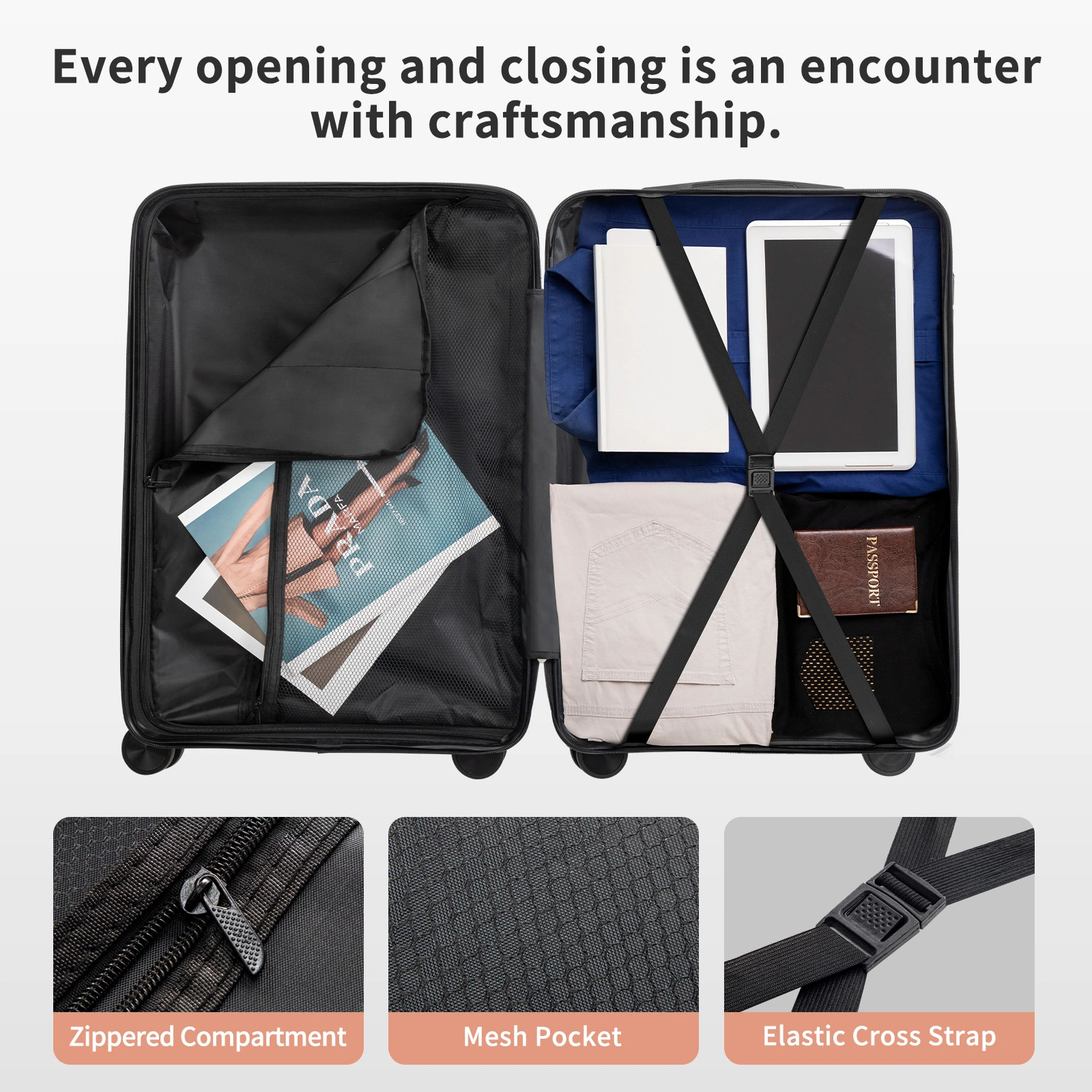 Non-TSA customs lock four-in-one PP trolley suitcase, available in 16in, 20in, 24in, and 28in sizes, in pink view 22