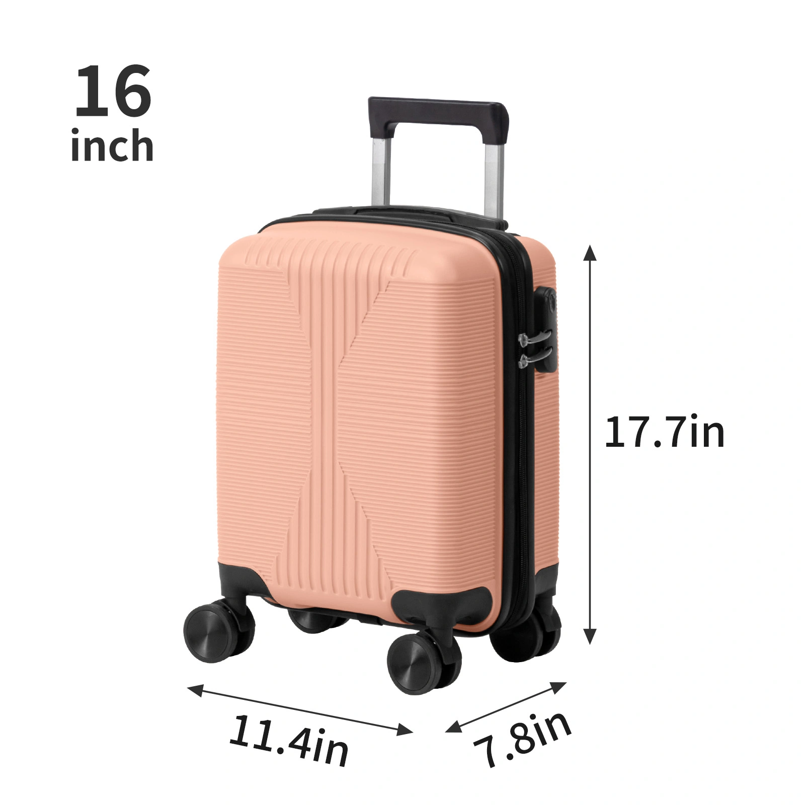 Non-TSA customs lock four-in-one PP trolley suitcase, available in 16in, 20in, 24in, and 28in sizes, in pink view 5