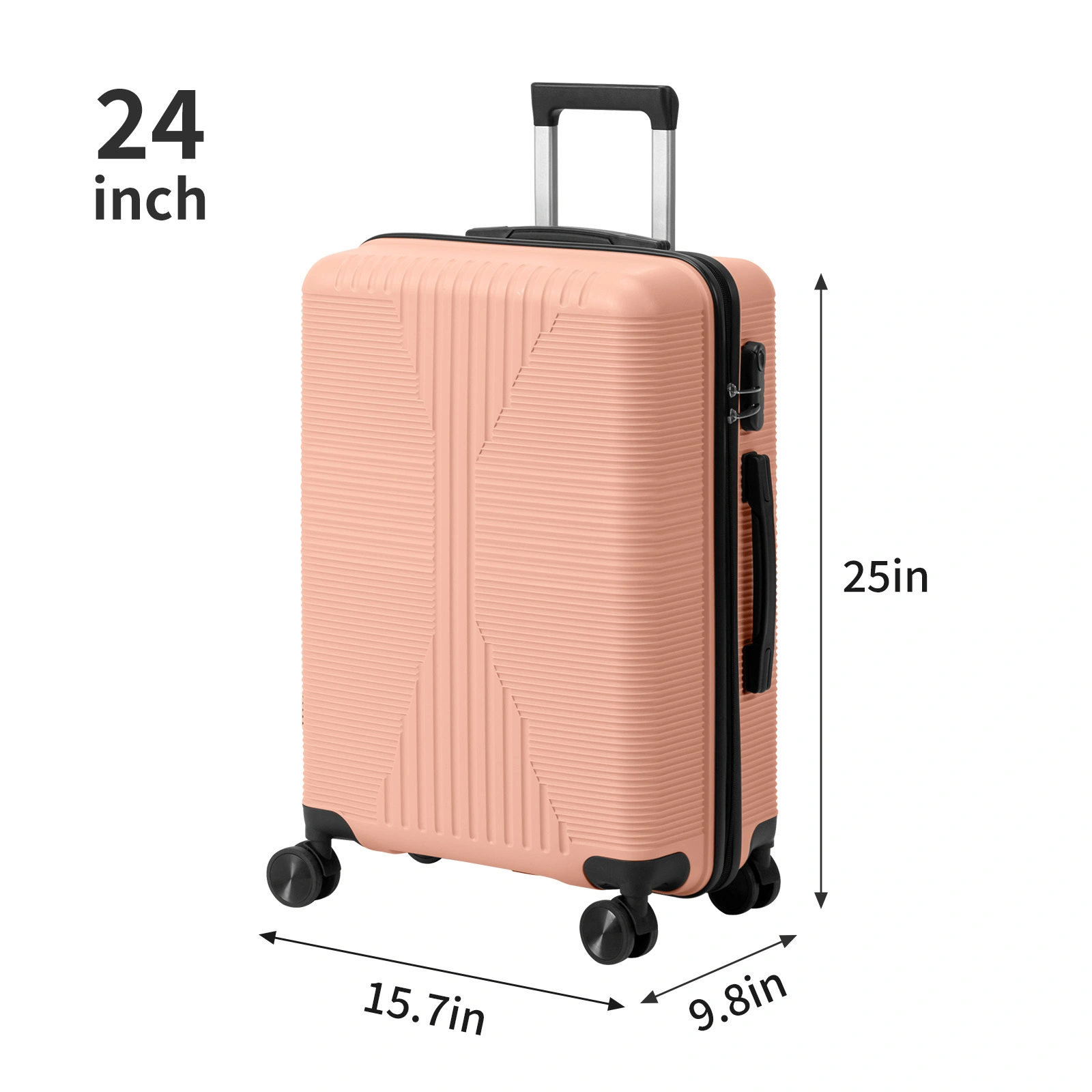 Non-TSA customs lock four-in-one PP trolley suitcase, available in 16in, 20in, 24in, and 28in sizes, in pink view 7