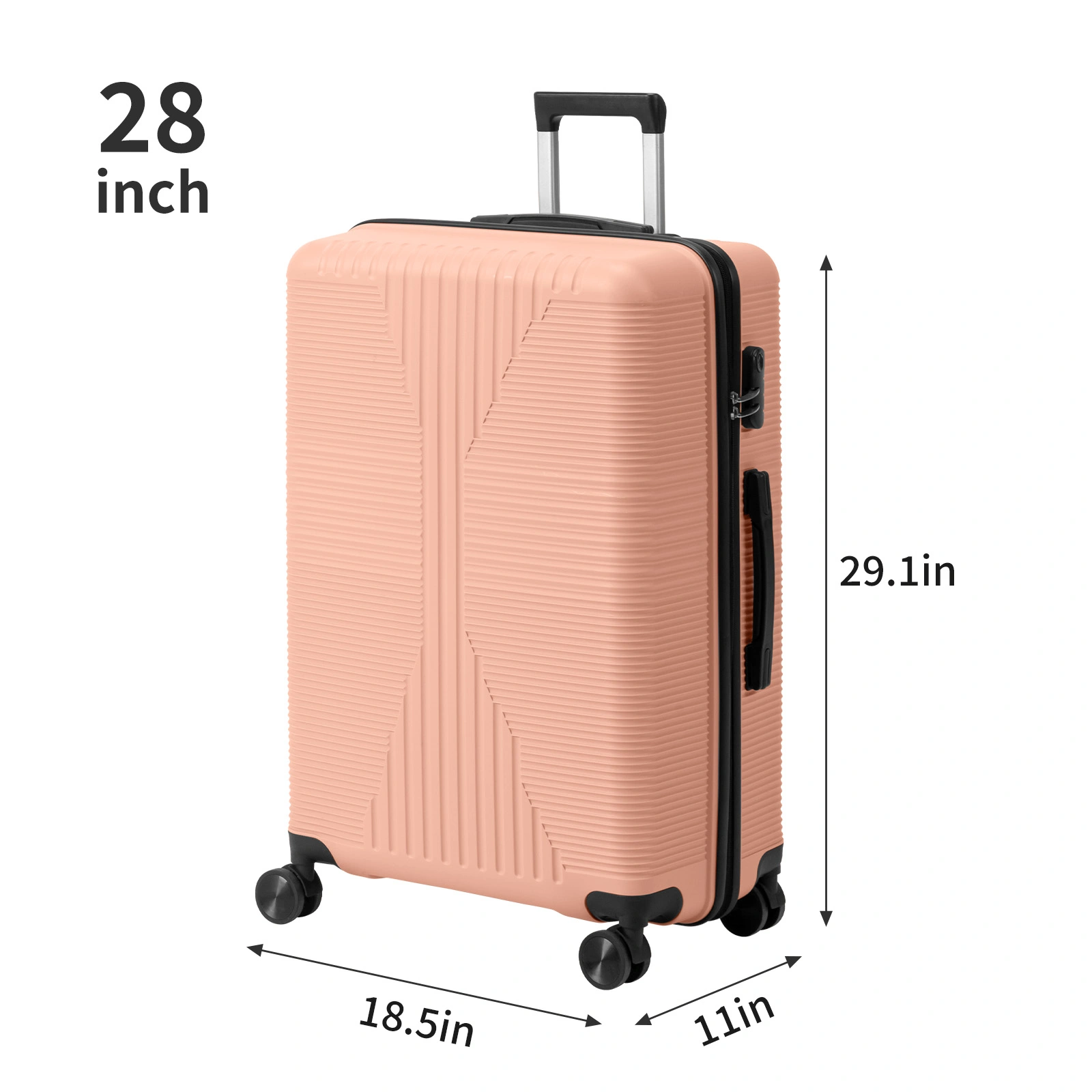 Non-TSA customs lock four-in-one PP trolley suitcase, available in 16in, 20in, 24in, and 28in sizes, in pink view 8