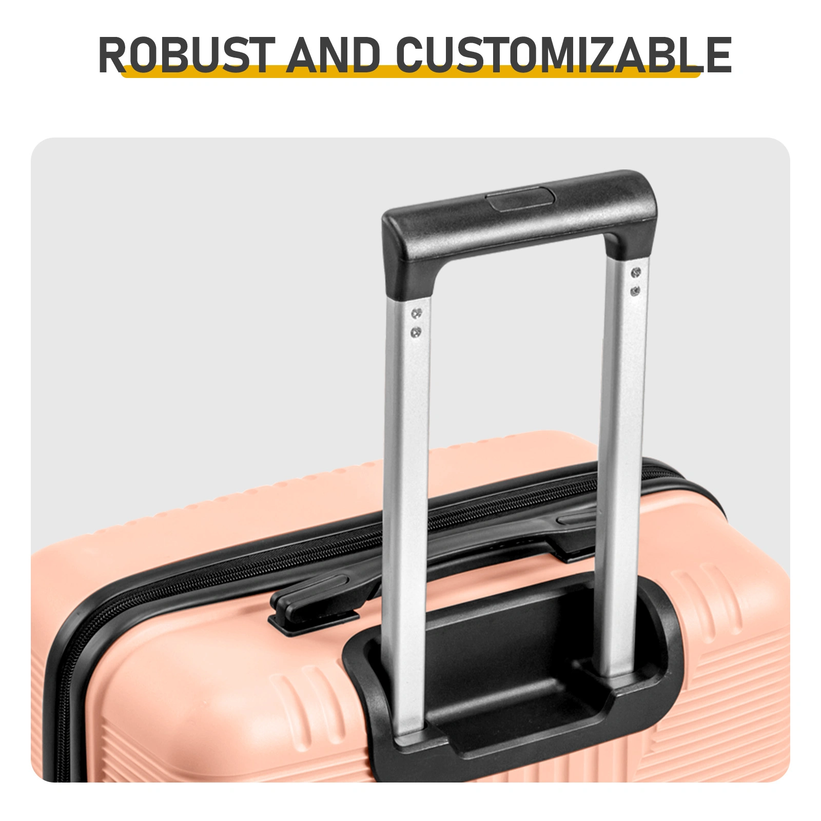 Non-TSA customs lock four-in-one PP trolley suitcase, available in 16in, 20in, 24in, and 28in sizes, in pink view 9
