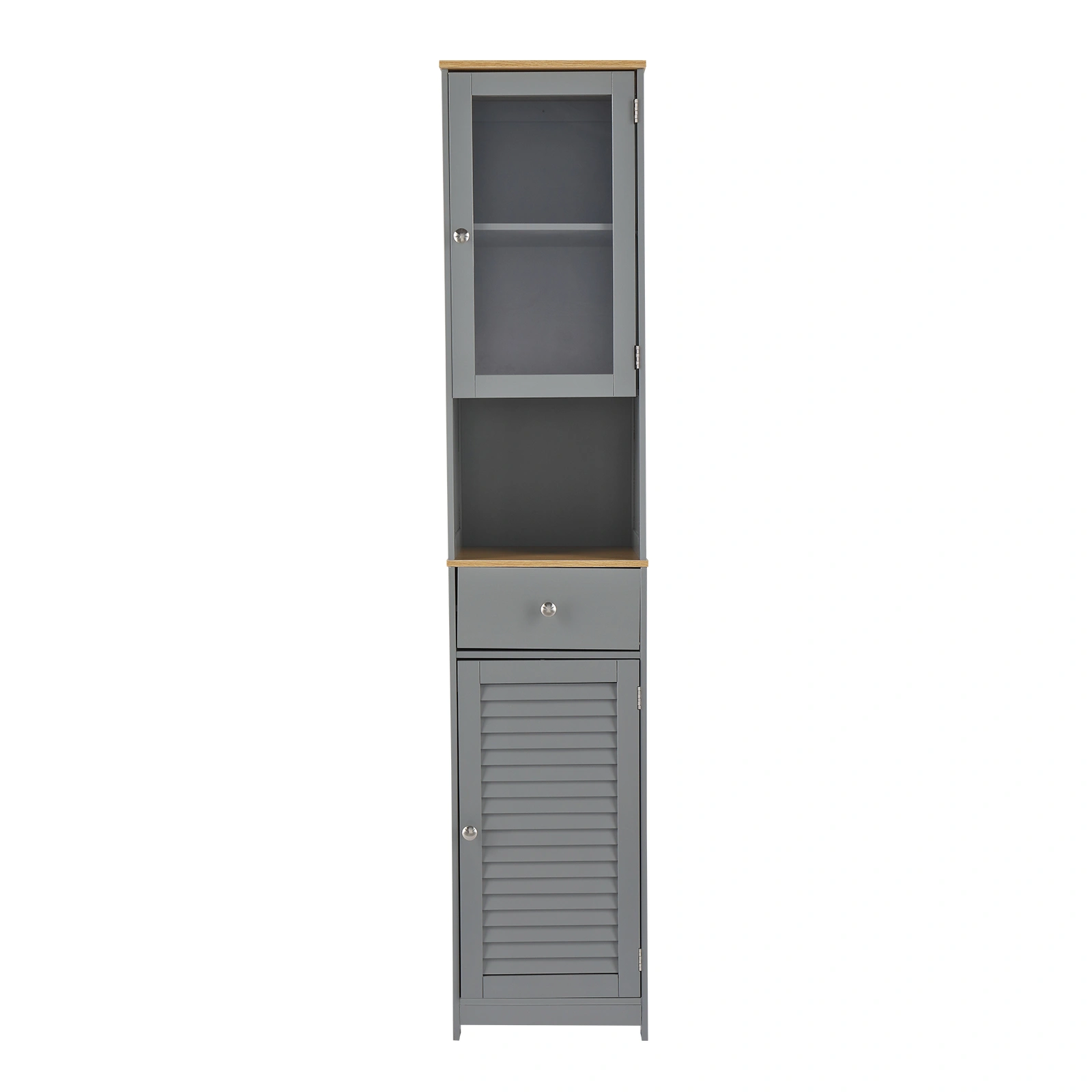 Gray MDF Bathroom Cabinet, 1-Drawer 2-Door Wall-Mount Storage Cupboard, Spray-Painted Finish Moisture-Resistant Vanity Organizer view 3