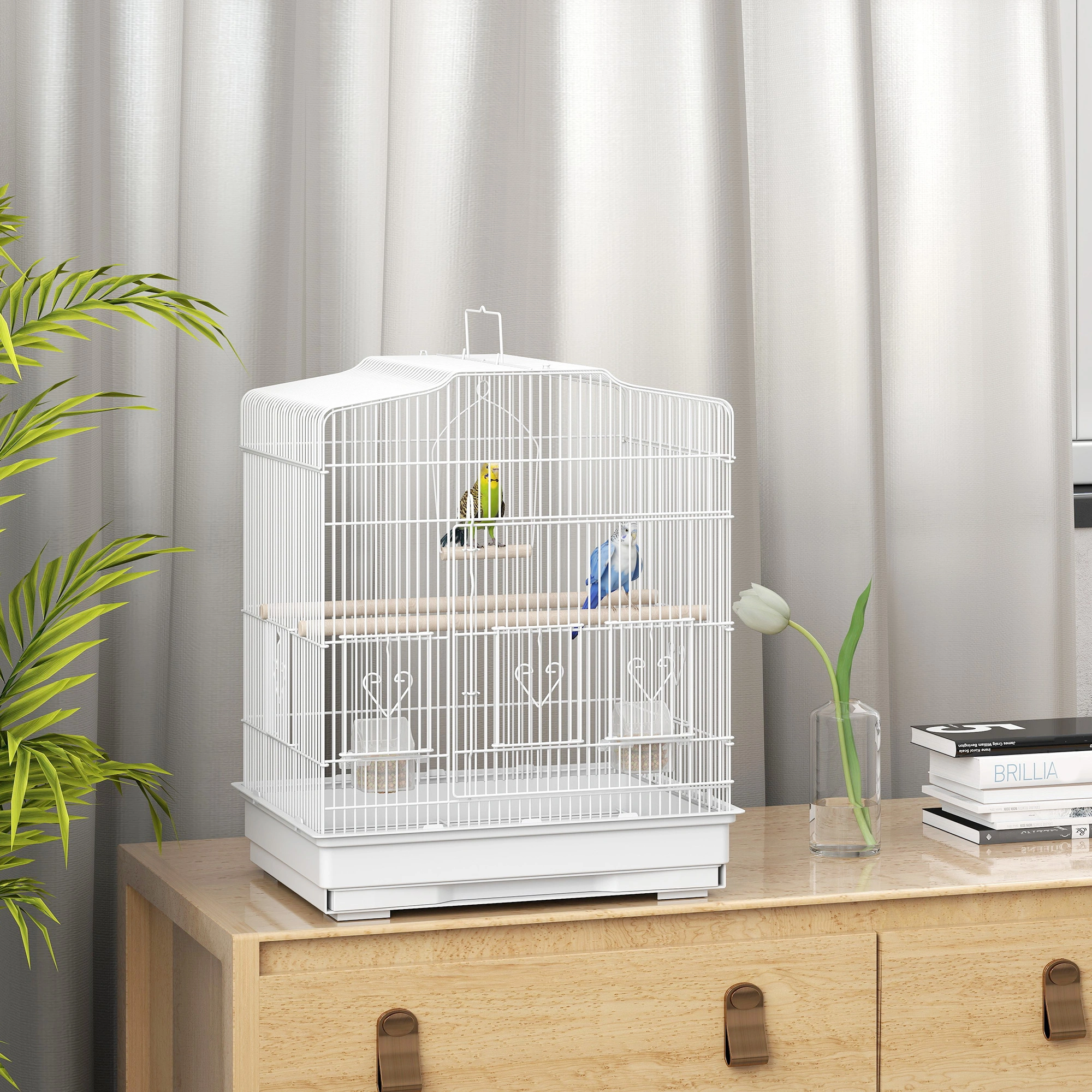 Bird Cage Starter Kit with Detachable Rolling Stand - Complete Avian Home Set, Includes Perch, Food & Water Bowls, Easy Assembly Portable Carrier