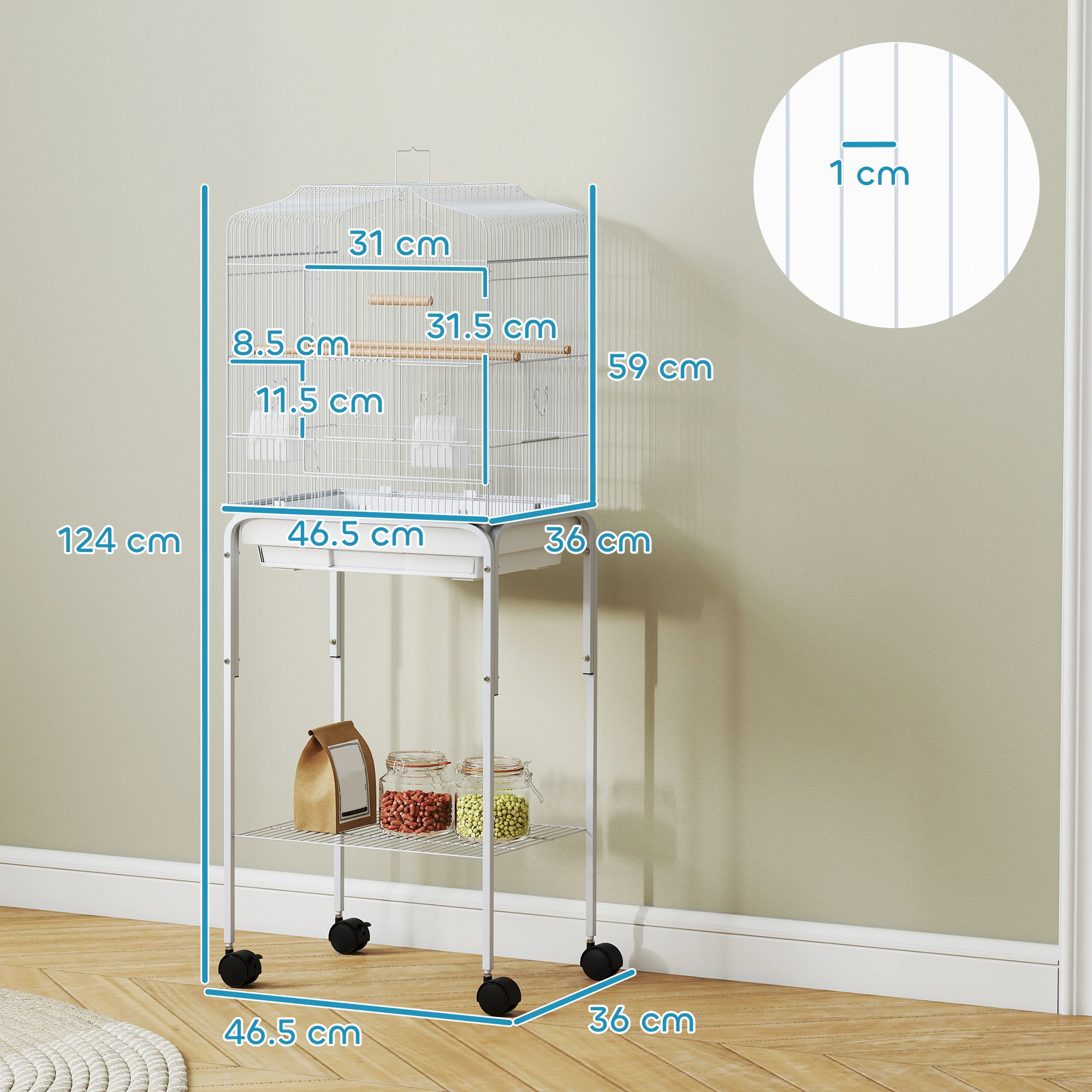 Bird Cage Starter Kit with Detachable Rolling Stand - Complete Avian Home Set, Includes Perch, Food & Water Bowls, Easy Assembly Portable Carrier view 2