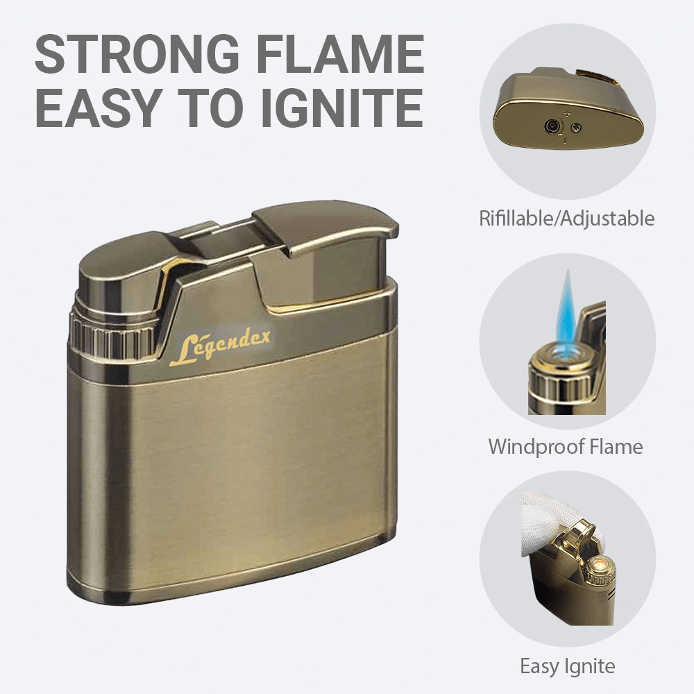 LEGENDEX CLIMBER Windproof Lighter, Antique Shiny Gold, Vintage Style, Refillable Adjustable Flame for Cigar, Cigarette, Kitchen, Outdoor view 5