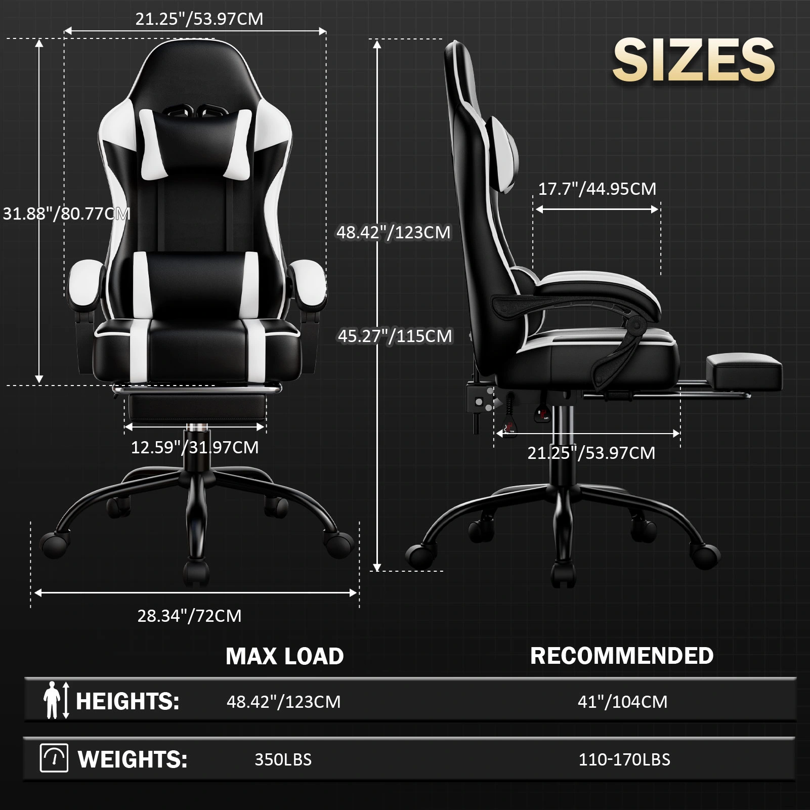 Ergonomic Gaming Chair with Footrest, High Back Computer Chair with Lumbar Support and Headrest, Height Adjustable Office Desk Chair view 2