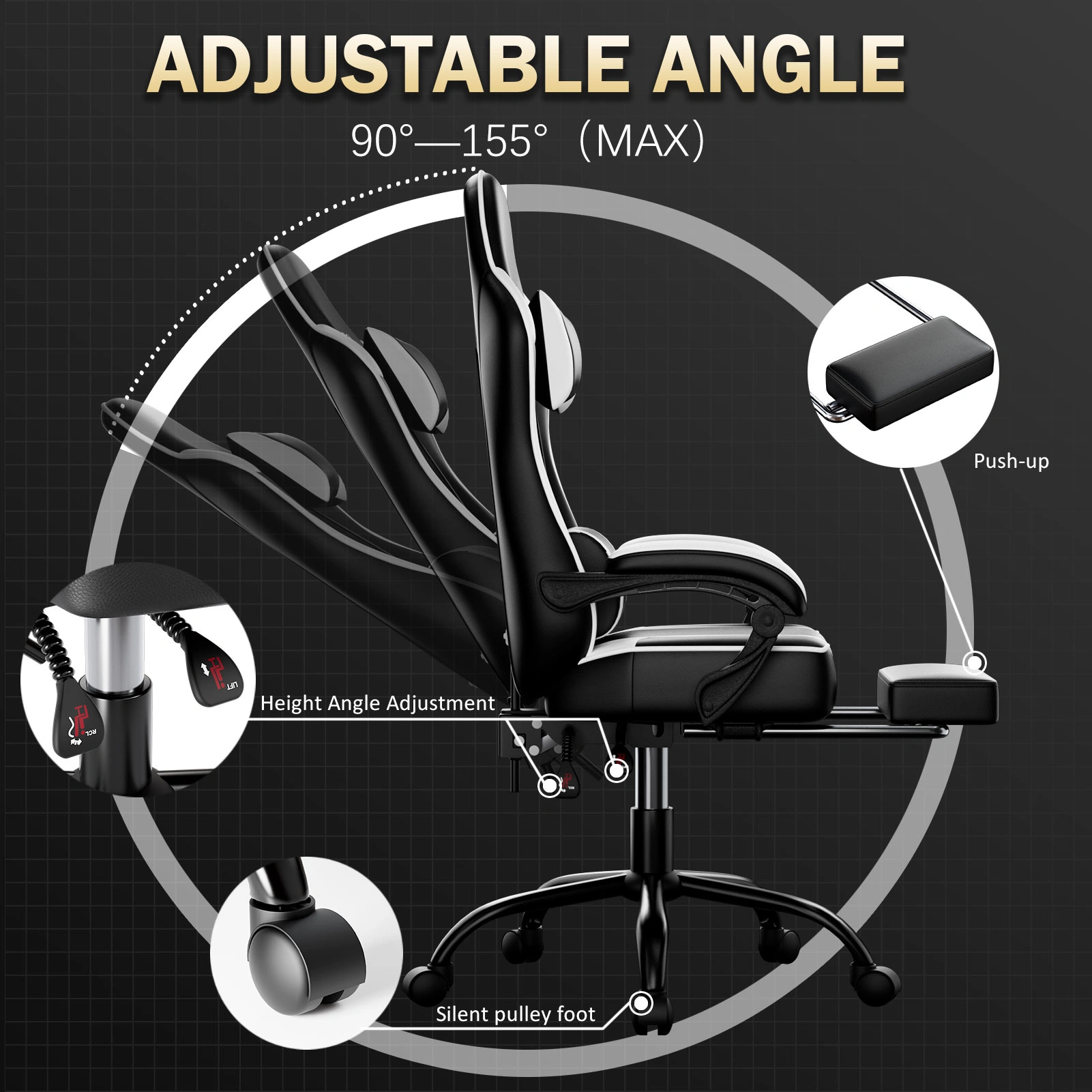 Ergonomic Gaming Chair with Footrest, High Back Computer Chair with Lumbar Support and Headrest, Height Adjustable Office Desk Chair view 3