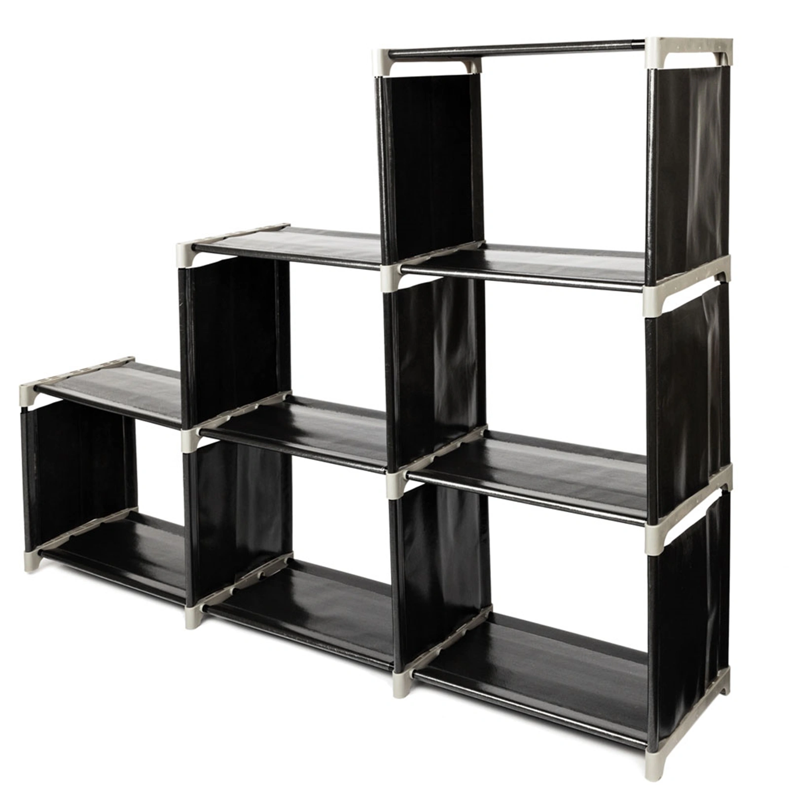 Multifunctional Assembled 3 Tiers 6 Compartments Storage Shelf Black view 2