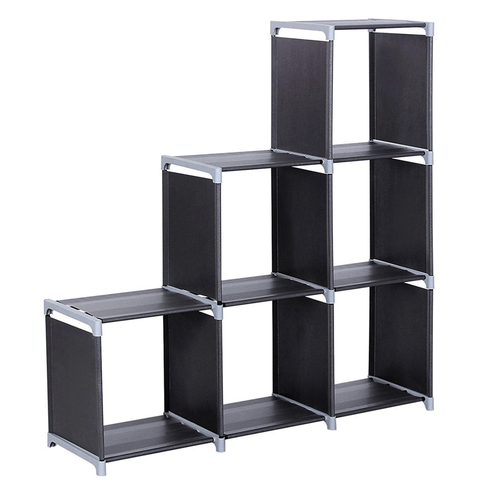 Multifunctional Assembled 3 Tiers 6 Compartments Storage Shelf Black view 9
