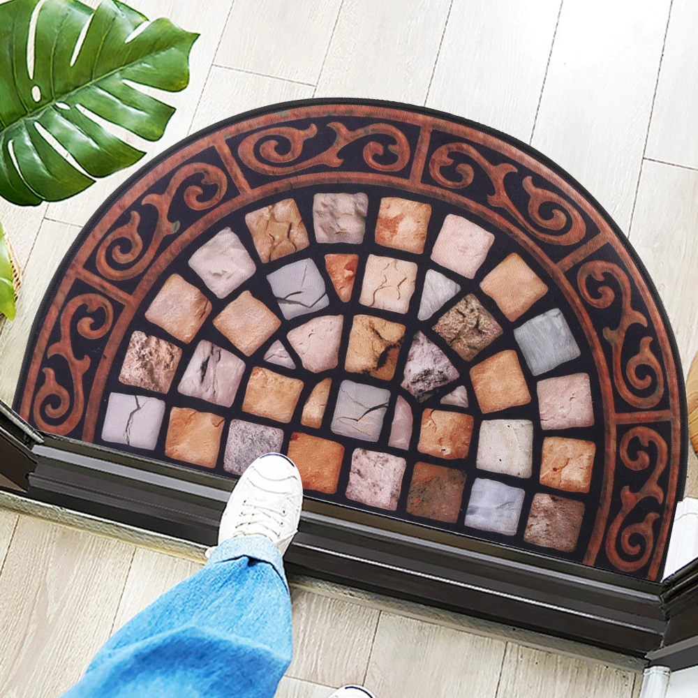 Outdoor Half Moon Door Mat Slate Effect Welcome Mat Anti Slip Rubber Backing for Porch Garden Entrance Walkway view 2