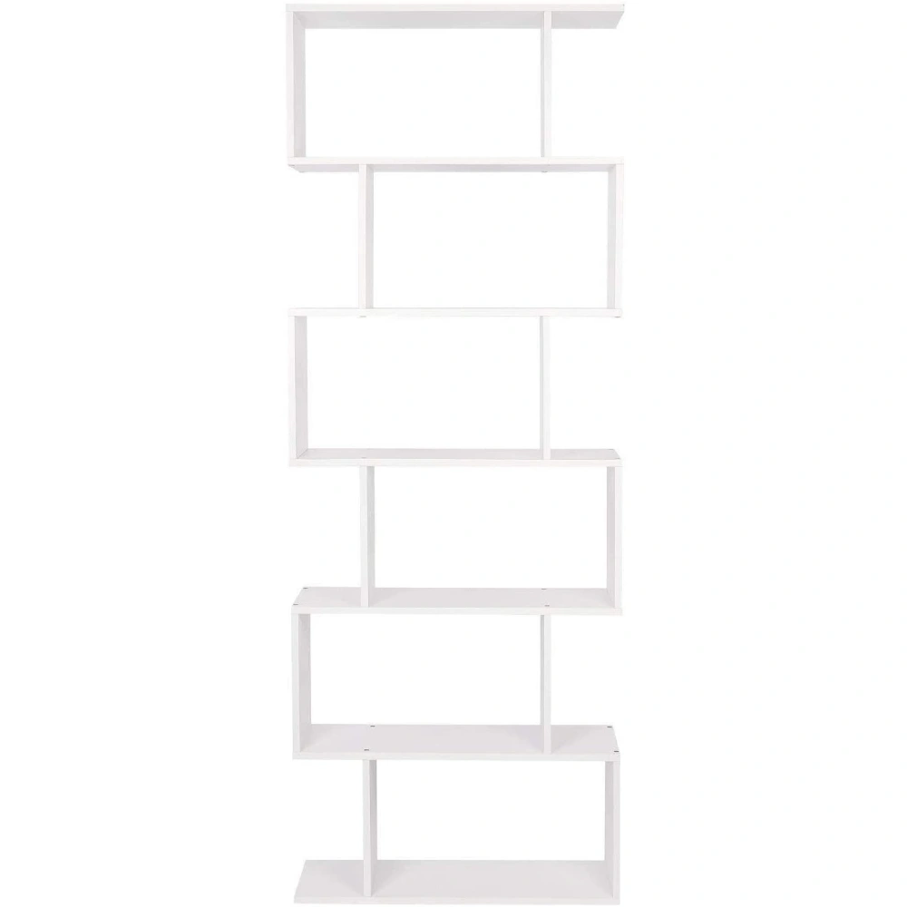 6 Shelf Bookcase, Modern S-Shaped Z-Shelf Style Bookshelf, Multifunctional Wooden Storage Display Stand Shelf for Living Room, Home Office, Bedroom, Bookcase Storage Shelf view 2