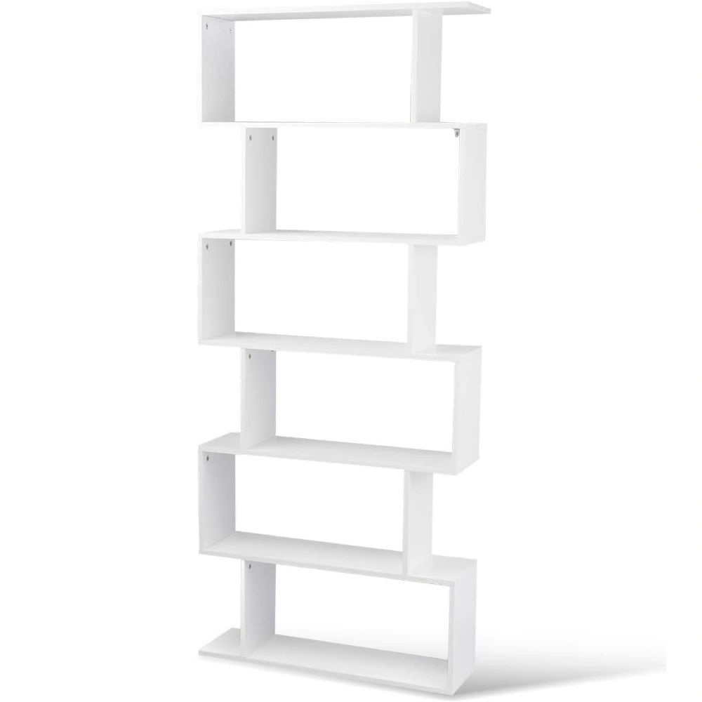6 Shelf Bookcase, Modern S-Shaped Z-Shelf Style Bookshelf, Multifunctional Wooden Storage Display Stand Shelf for Living Room, Home Office, Bedroom, Bookcase Storage Shelf view 3