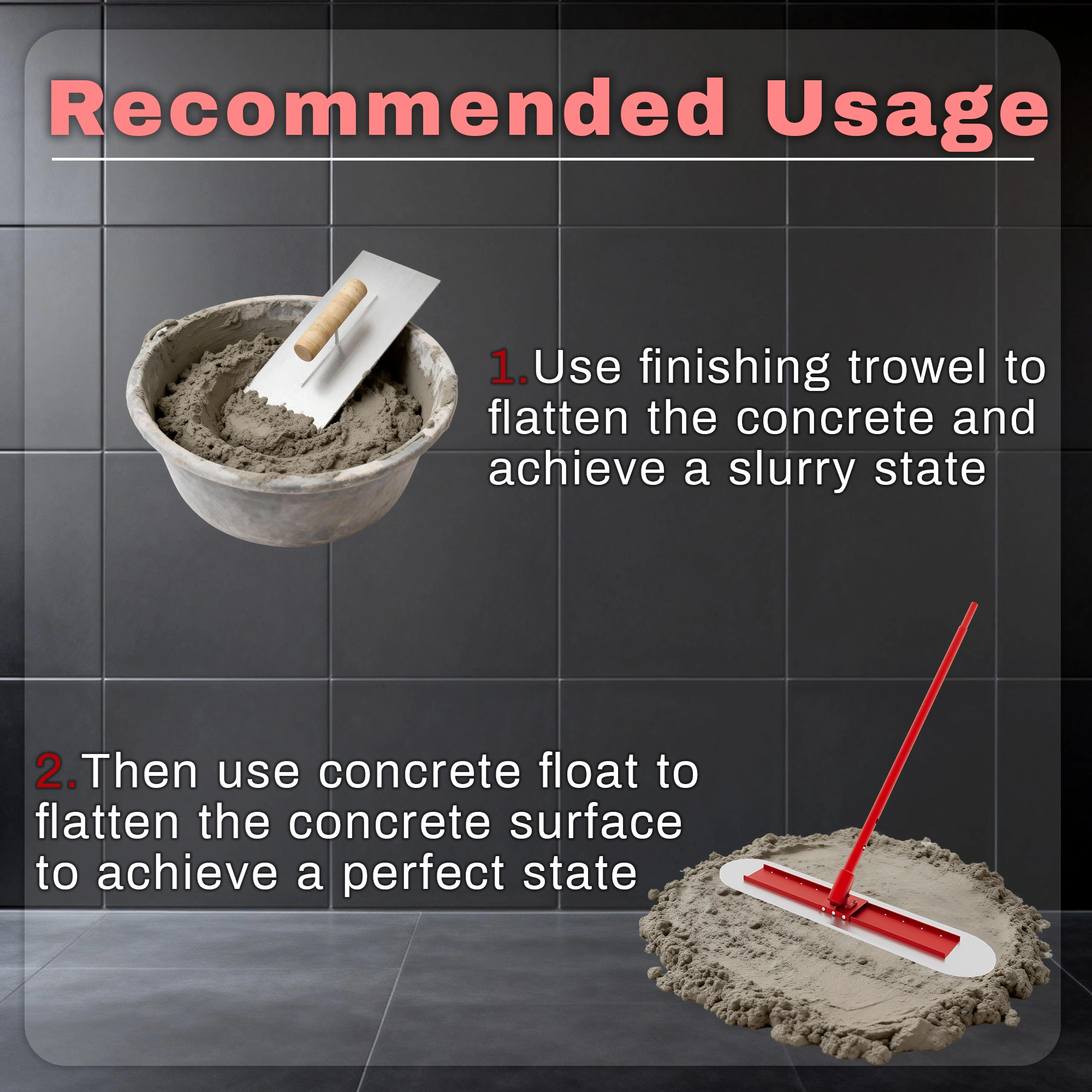 48×8 Inch Concrete Bull Float, Stainless Steel Concrete Finishing Tool, Adjustable Bracket & 4 Float Handles, Professional Smoothing for Construction Flooring view 2