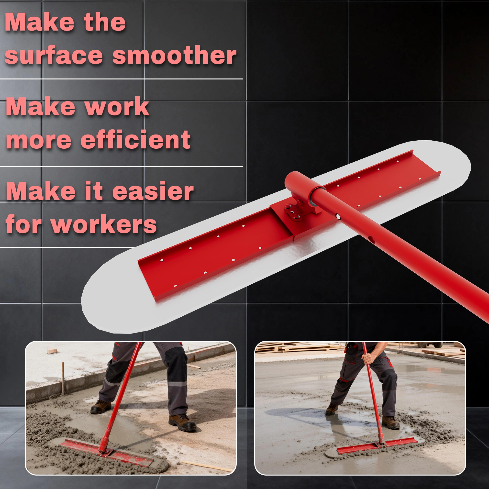 48×8 Inch Concrete Bull Float, Stainless Steel Concrete Finishing Tool, Adjustable Bracket & 4 Float Handles, Professional Smoothing for Construction Flooring view 5