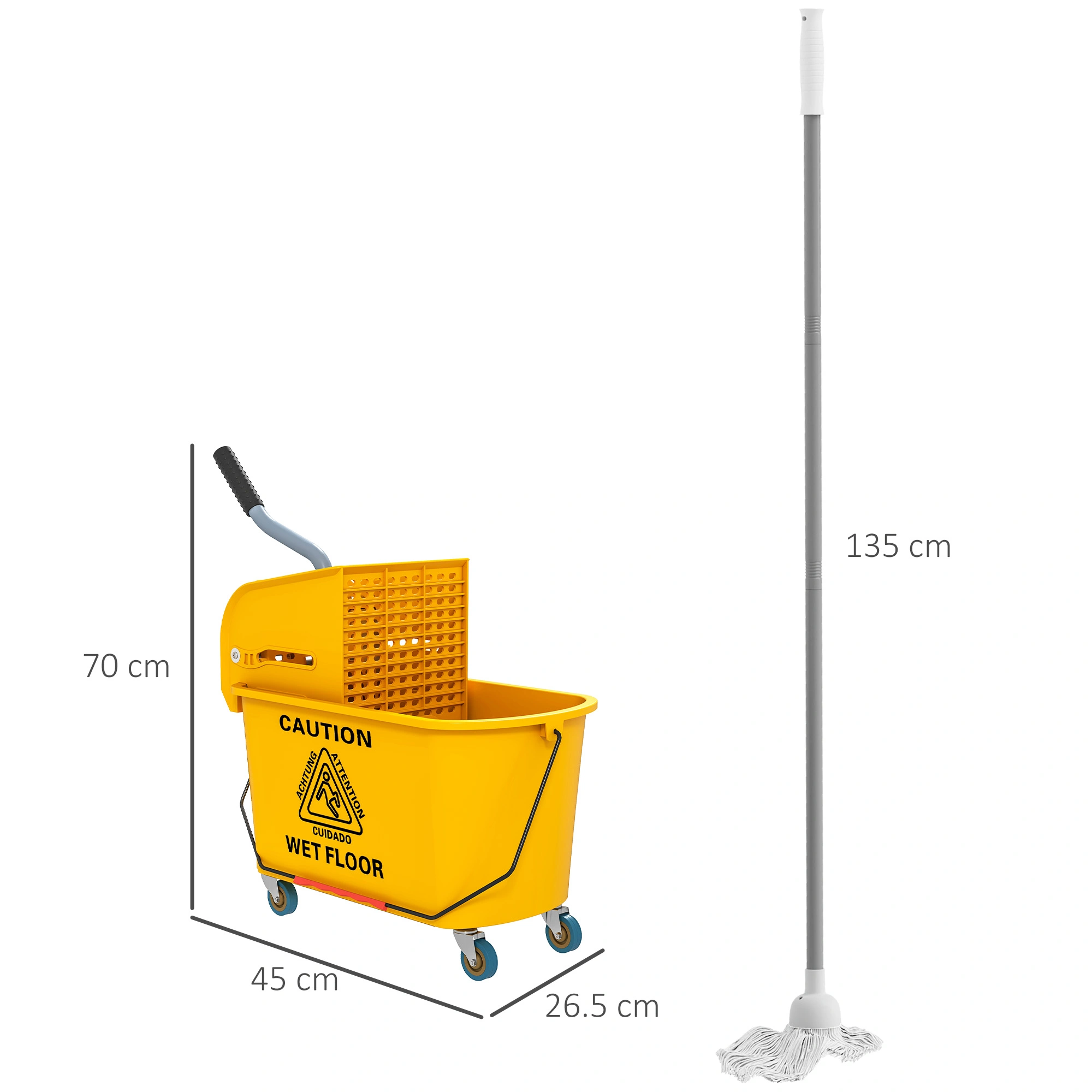 Commercial Mop Water Bucket Wringer Cart, Heavy Duty Spin Mop Holder, Stainless Steel, 360° Rotation, Gray view 3