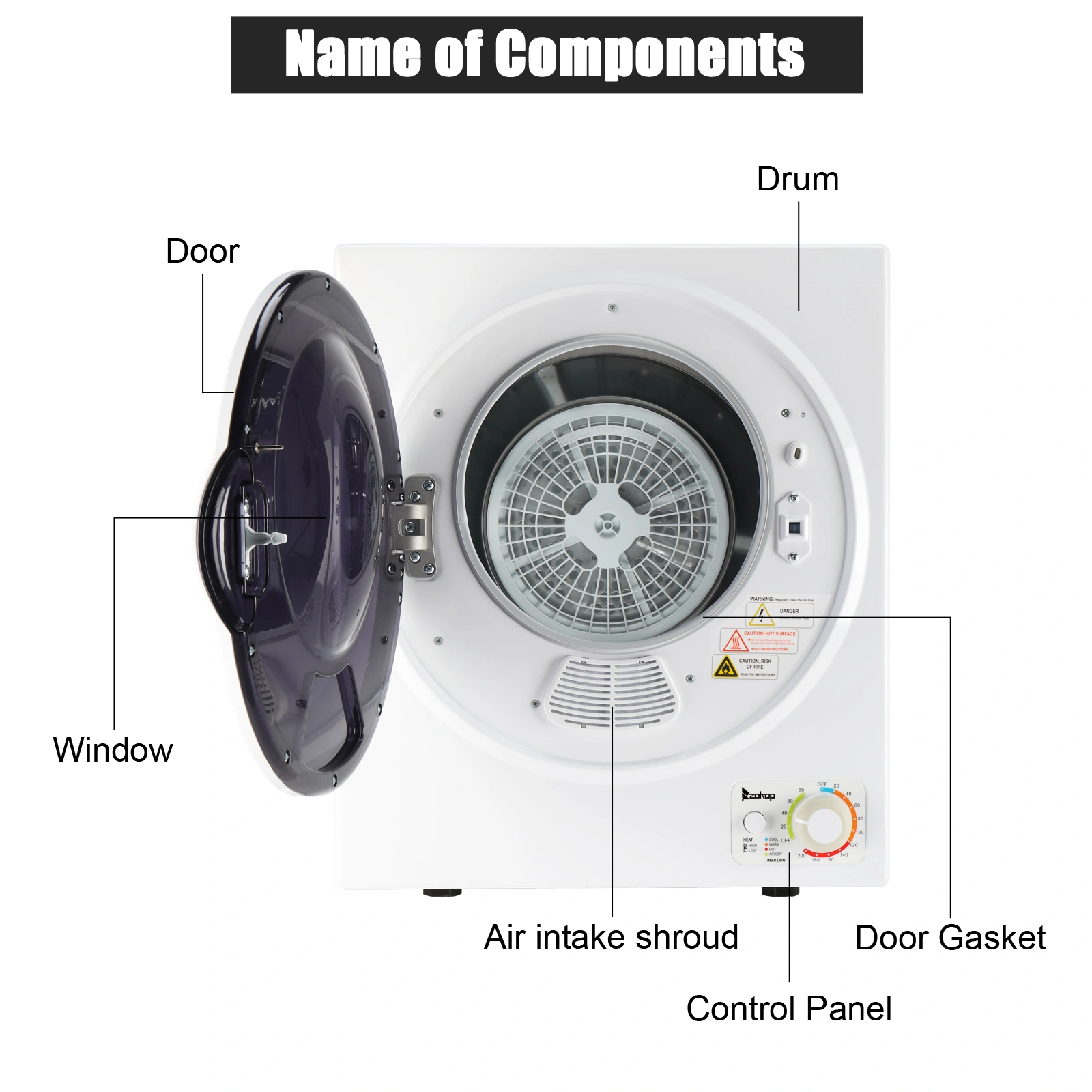 GYM25-78 Compact Portable Household clothes Dryer 1.6cuft with Stainless Steel Drum Black and White 120V MECHANICAL Control ETL Certification view 22
