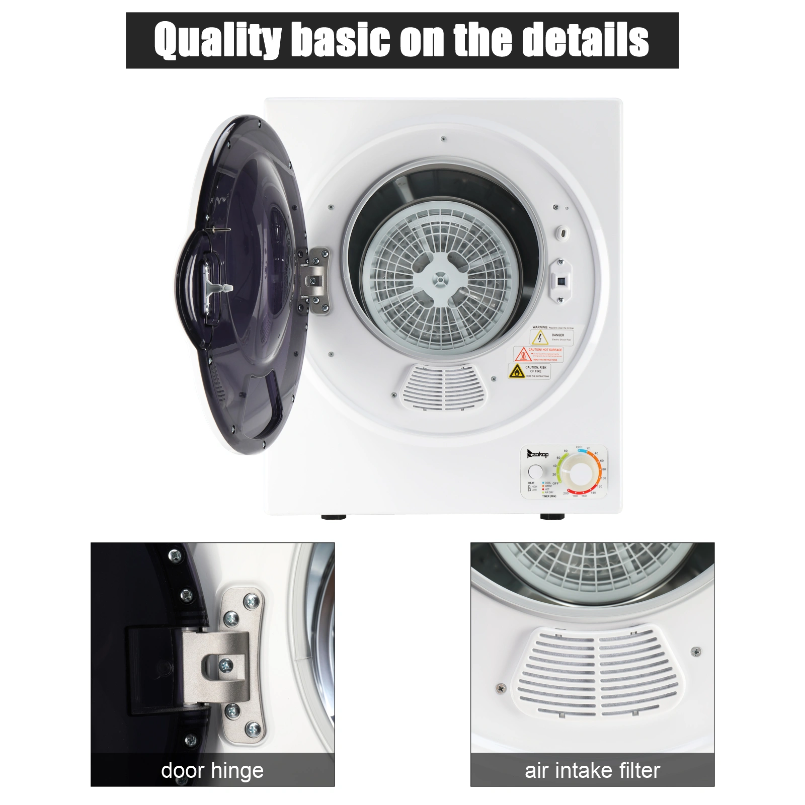 GYM25-78 Compact Portable Household clothes Dryer 1.6cuft with Stainless Steel Drum Black and White 120V MECHANICAL Control ETL Certification view 23