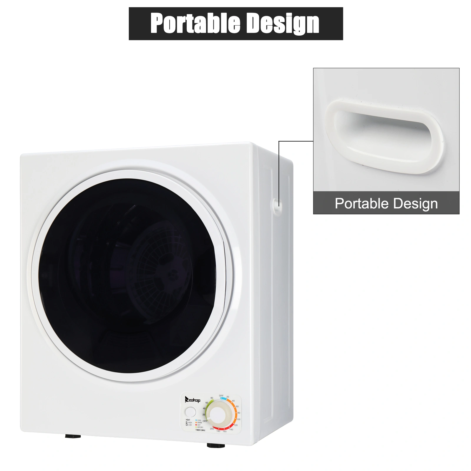 GYM25-78 Compact Portable Household clothes Dryer 1.6cuft with Stainless Steel Drum Black and White 120V MECHANICAL Control ETL Certification view 24
