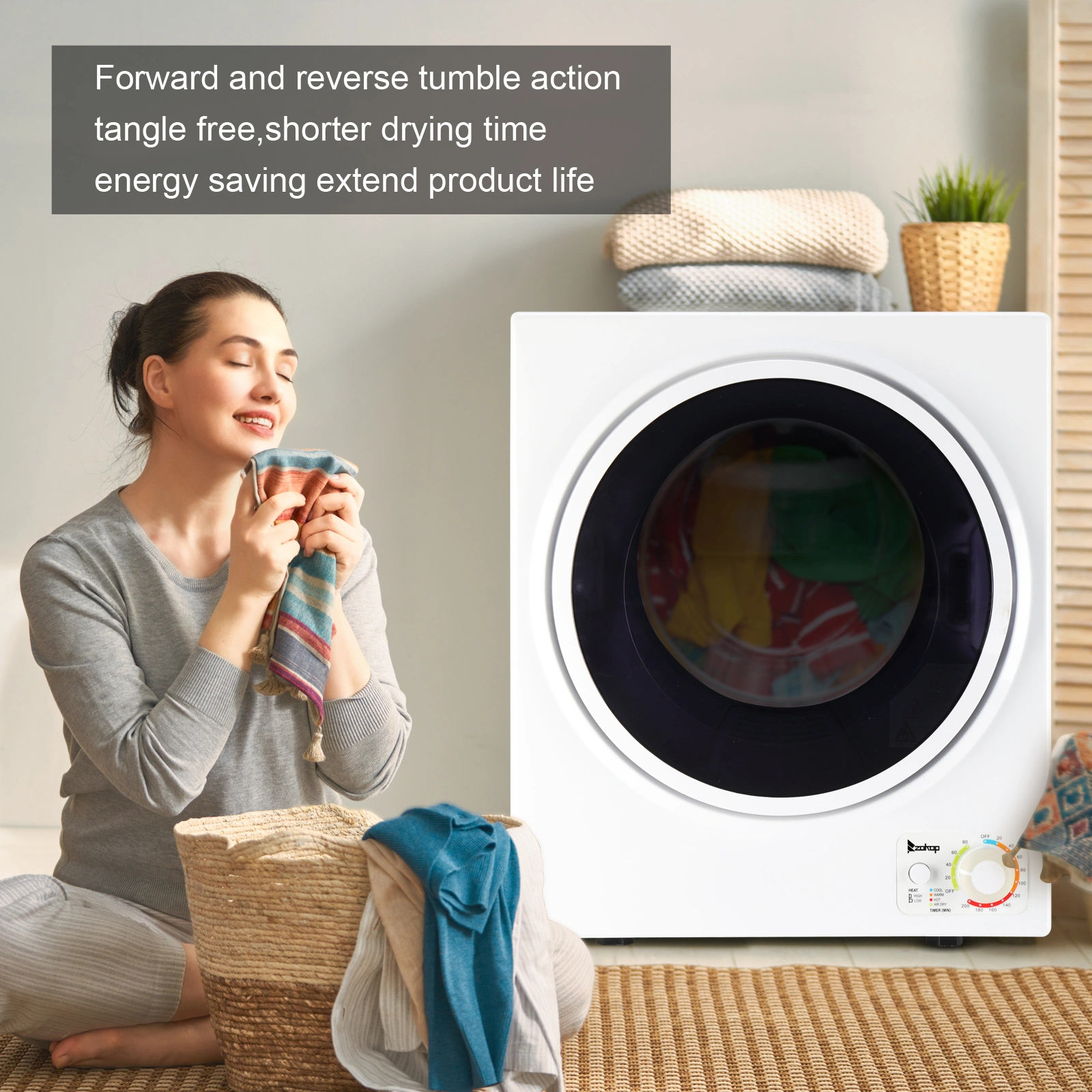 GYM25-78 Compact Portable Household clothes Dryer 1.6cuft with Stainless Steel Drum Black and White 120V MECHANICAL Control ETL Certification view 32