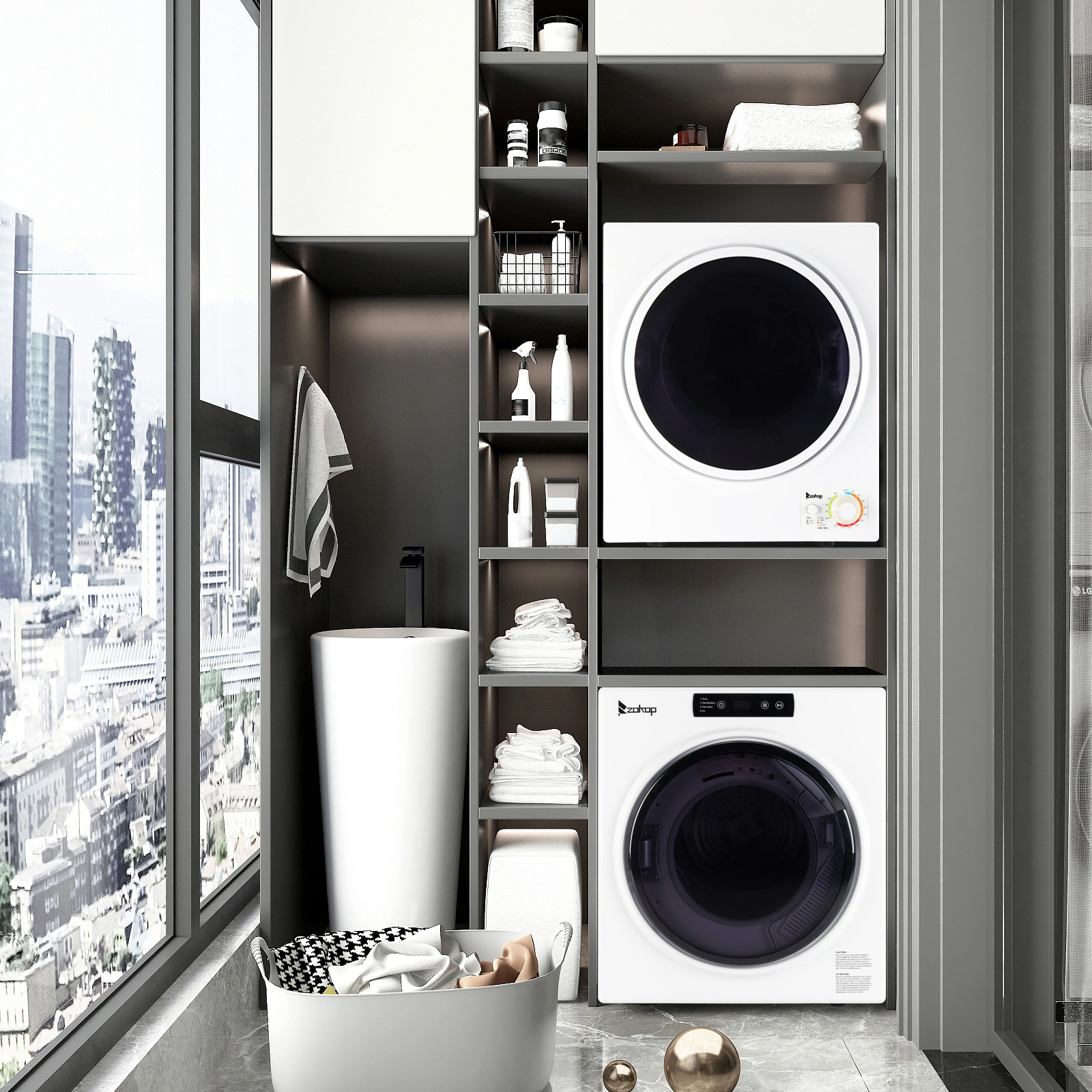 GYM25-78 Compact Portable Household clothes Dryer 1.6cuft with Stainless Steel Drum Black and White 120V MECHANICAL Control ETL Certification view 37