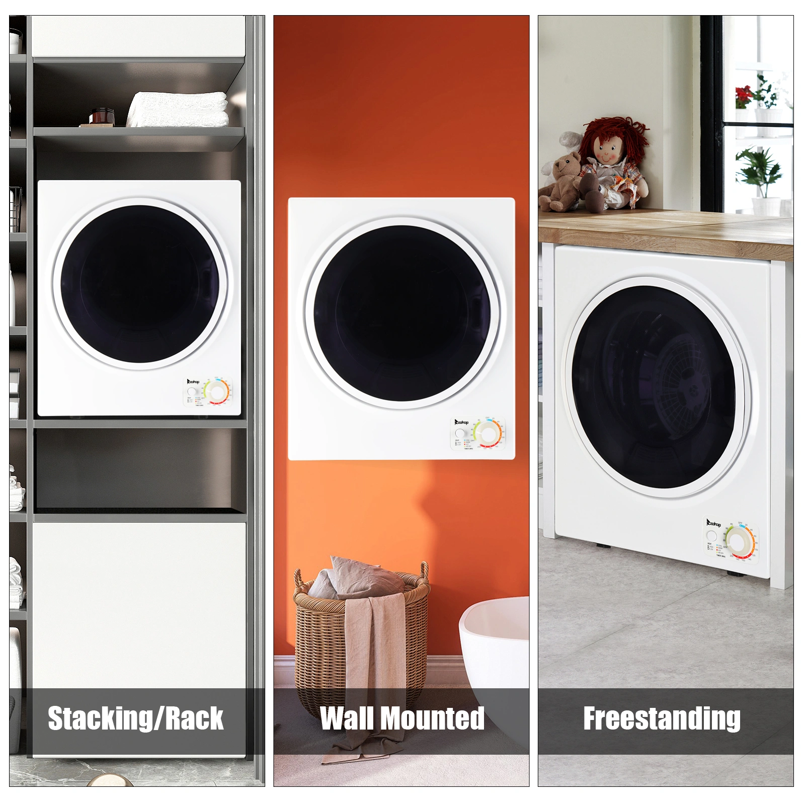 GYM25-78 Compact Portable Household clothes Dryer 1.6cuft with Stainless Steel Drum Black and White 120V MECHANICAL Control ETL Certification view 38