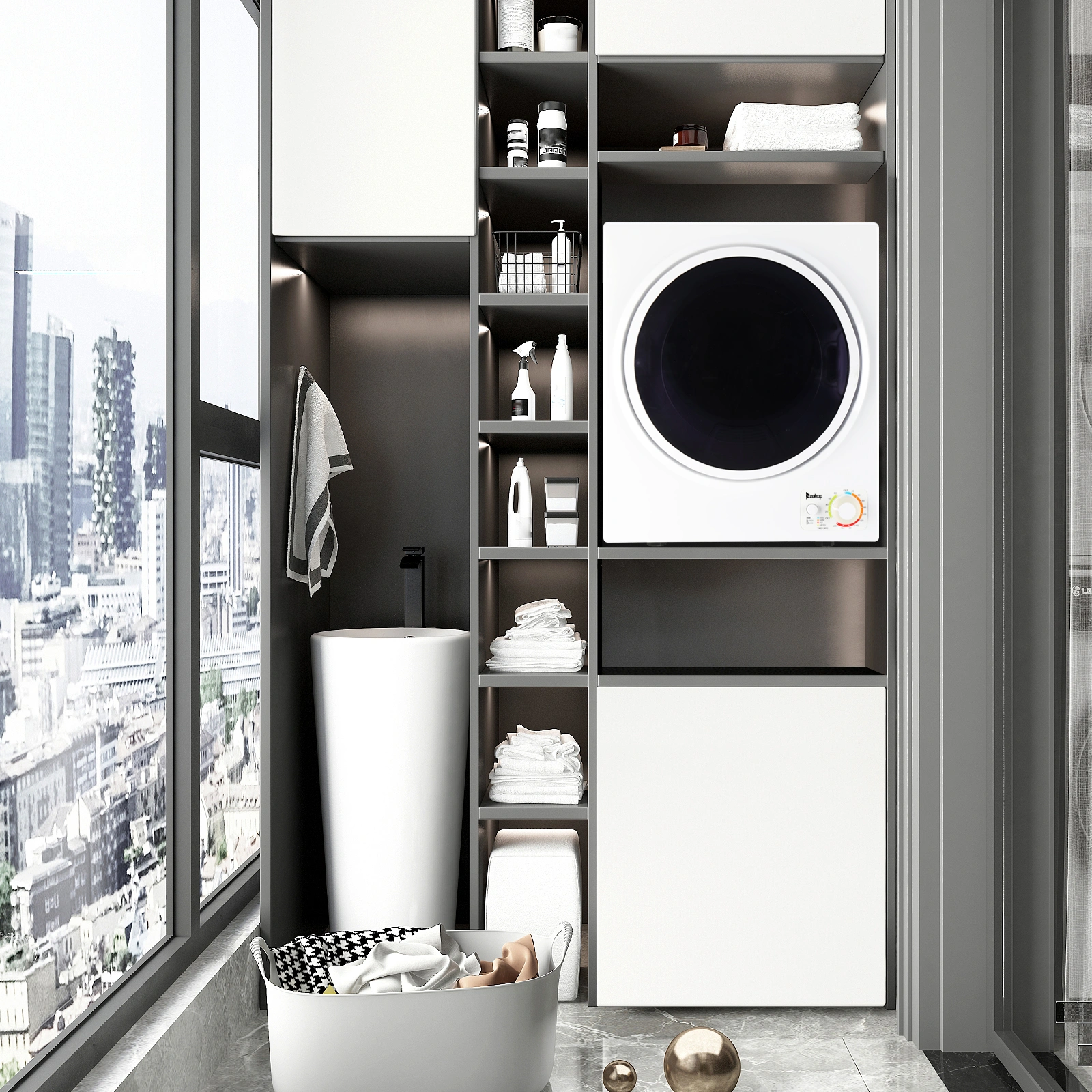 GYM25-78 Compact Portable Household clothes Dryer 1.6cuft with Stainless Steel Drum Black and White 120V MECHANICAL Control ETL Certification view 40