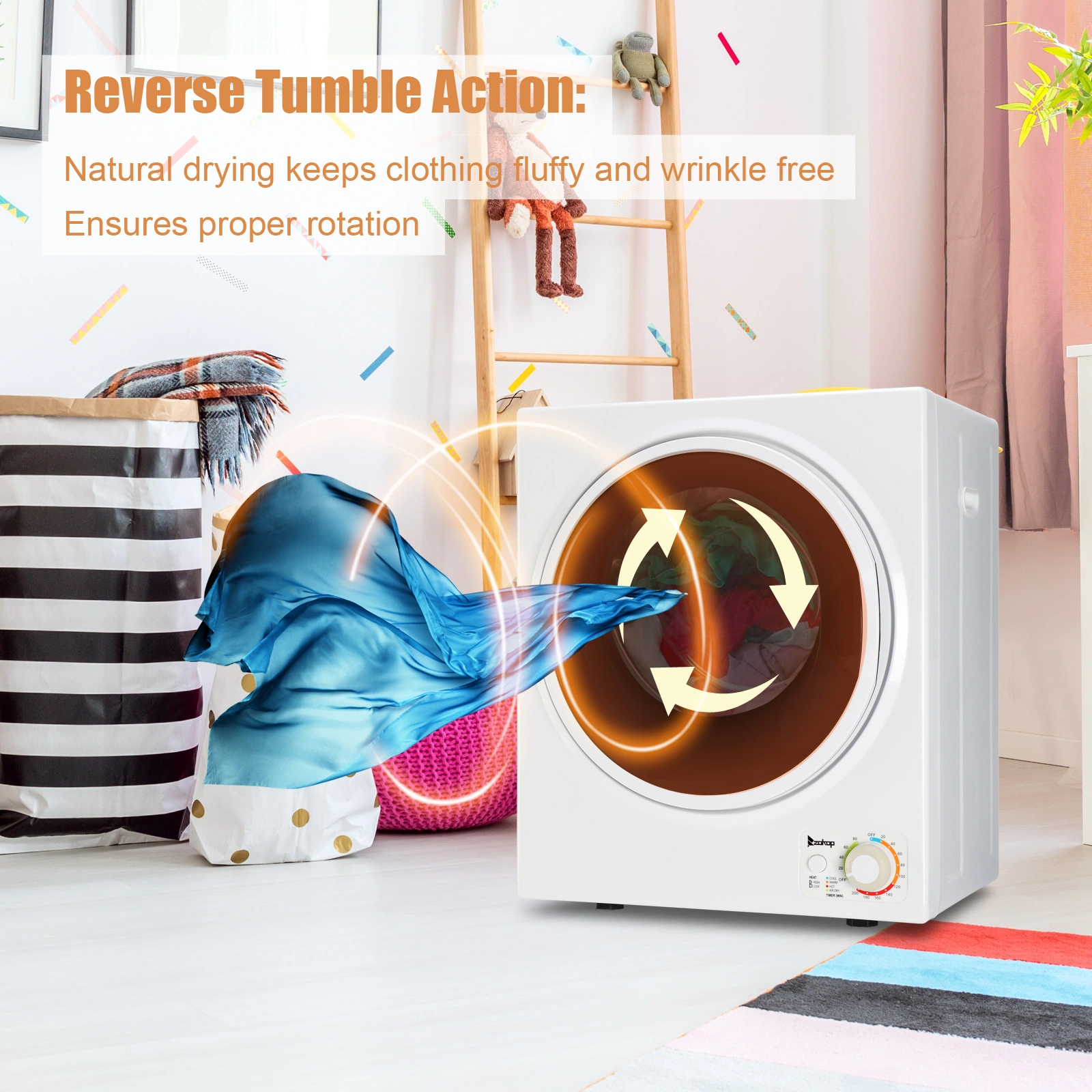 GYM25-78 Compact Portable Household clothes Dryer 1.6cuft with Stainless Steel Drum Black and White 120V MECHANICAL Control ETL Certification view 43
