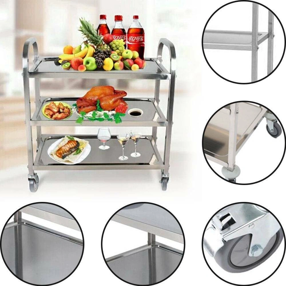 3 Tier Stainless Steel Serving Cart Kitchen Restaurant Trolley Catering Train UK Utility Cart view 2