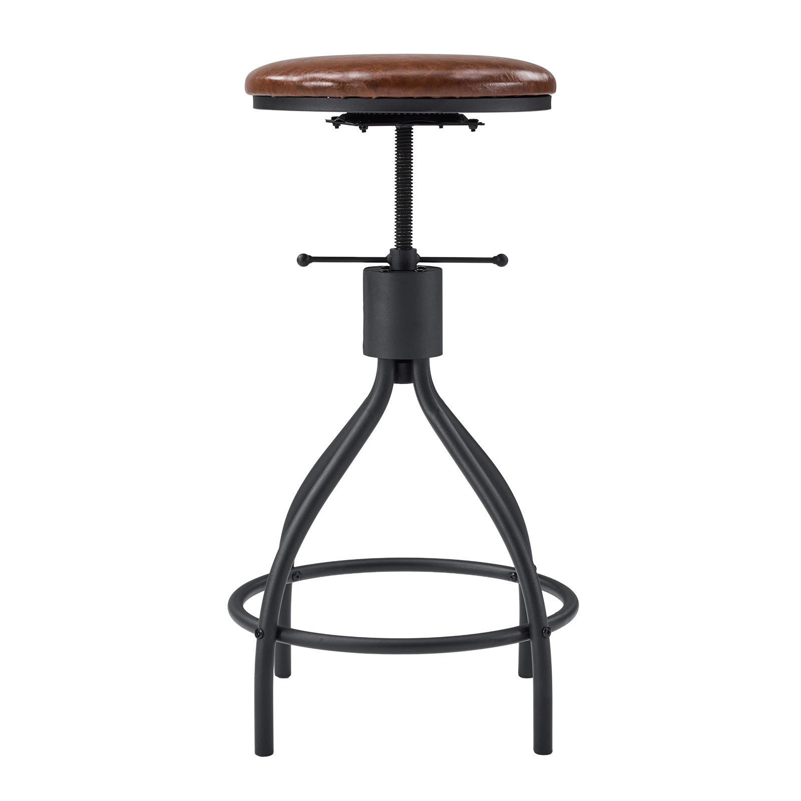 Industrial 5-Piece Bar Table Set with 4 Swivel Stools, 83.8" Height, Brown 3cm Thick Wood Top, Black Metal Frame, PU Adjustable Bar Stools for Home Bar & Pub view 3