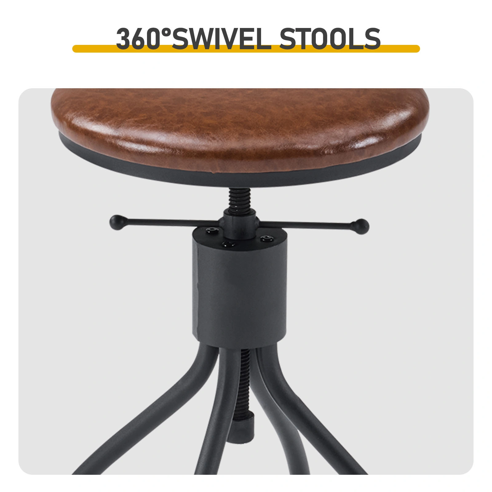 Industrial 5-Piece Bar Table Set with 4 Swivel Stools, 83.8" Height, Brown 3cm Thick Wood Top, Black Metal Frame, PU Adjustable Bar Stools for Home Bar & Pub view 6