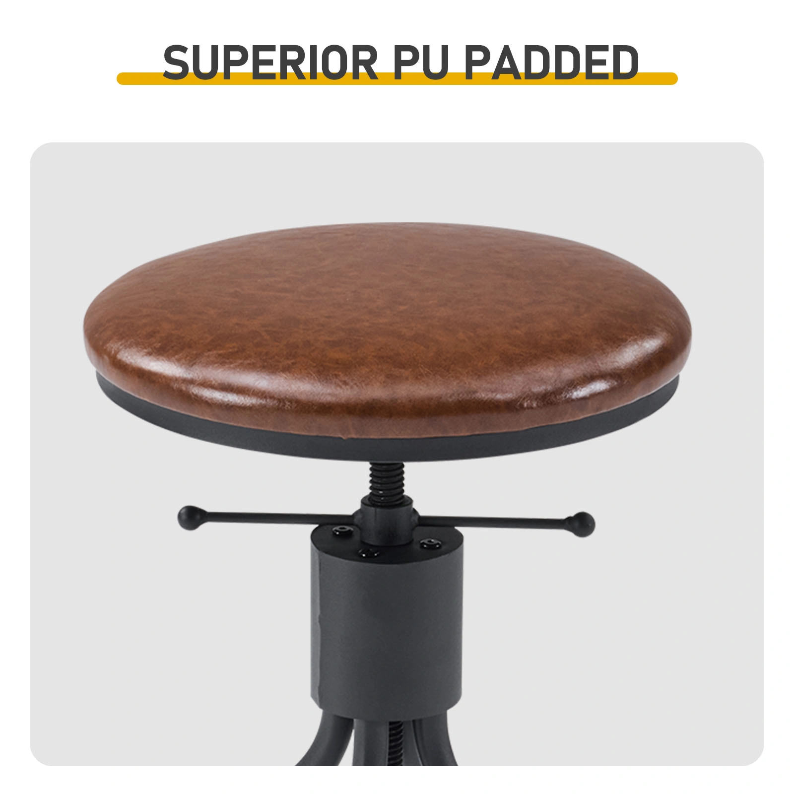Industrial 5-Piece Bar Table Set with 4 Swivel Stools, 83.8" Height, Brown 3cm Thick Wood Top, Black Metal Frame, PU Adjustable Bar Stools for Home Bar & Pub view 7