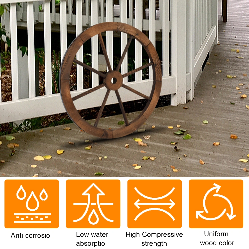 2pcs 24-Inch Old Western Style Garden Art Wall Decor Wooden Wagon Wheel Brown view 14