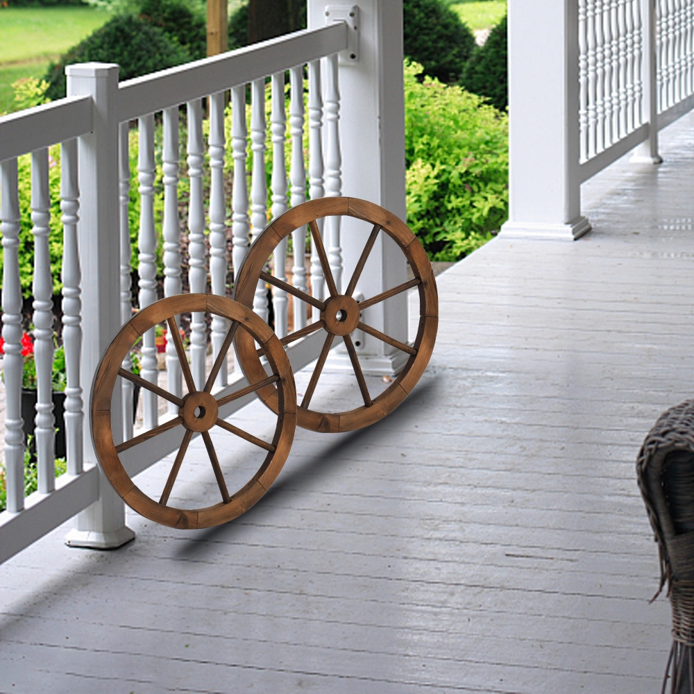 2pcs 24-Inch Old Western Style Garden Art Wall Decor Wooden Wagon Wheel Brown view 18