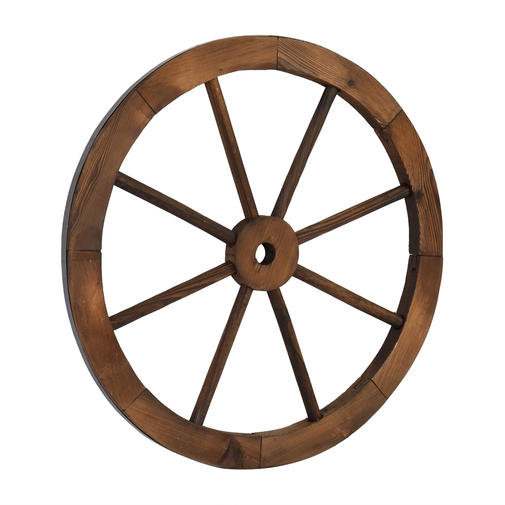 2pcs 24-Inch Old Western Style Garden Art Wall Decor Wooden Wagon Wheel Brown view 8